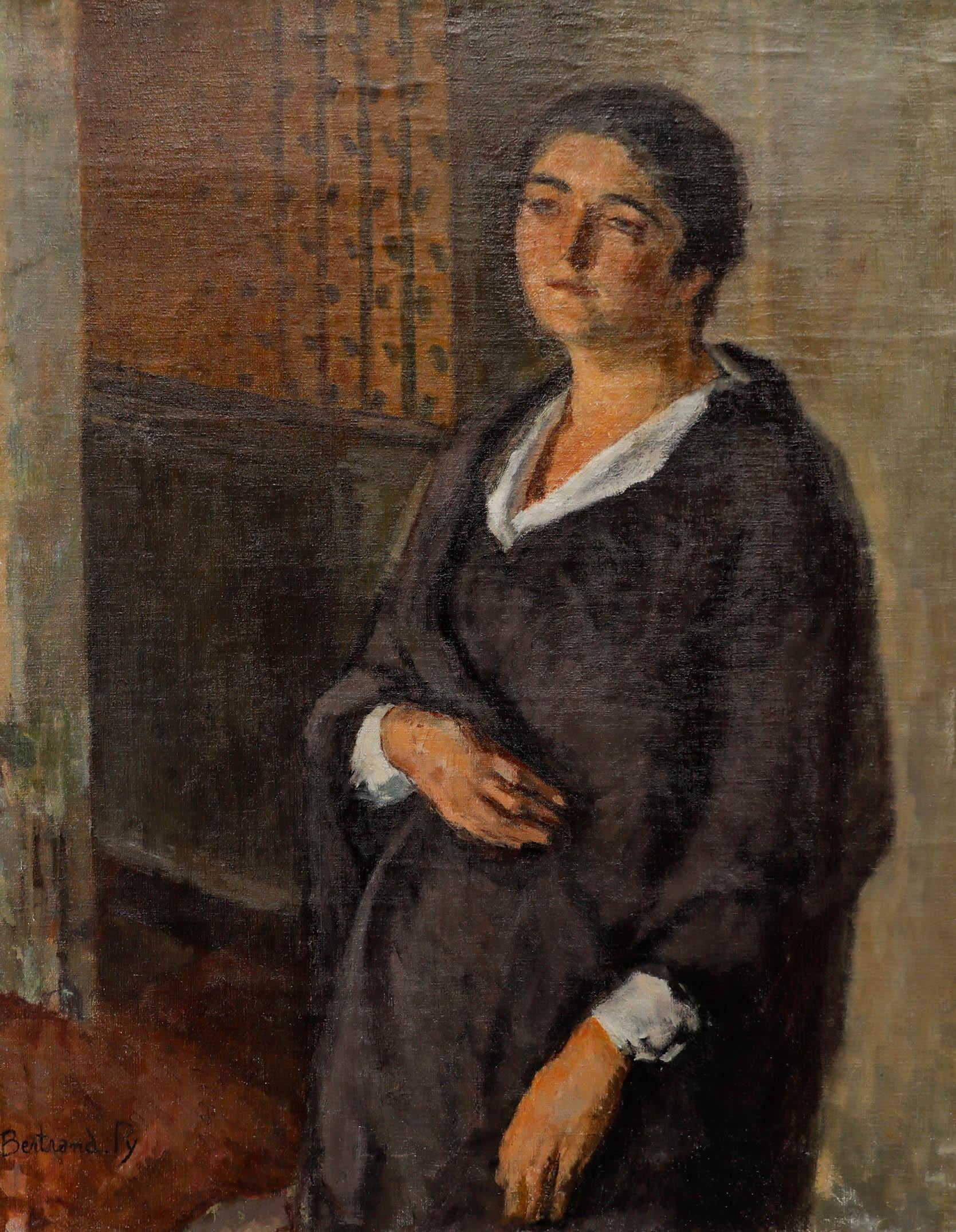Bertrand Py (1895-1973) - Ölgemälde, Das lila Kleid aus der Mitte des 20. Jahrhunderts – Painting von Bertrand PY