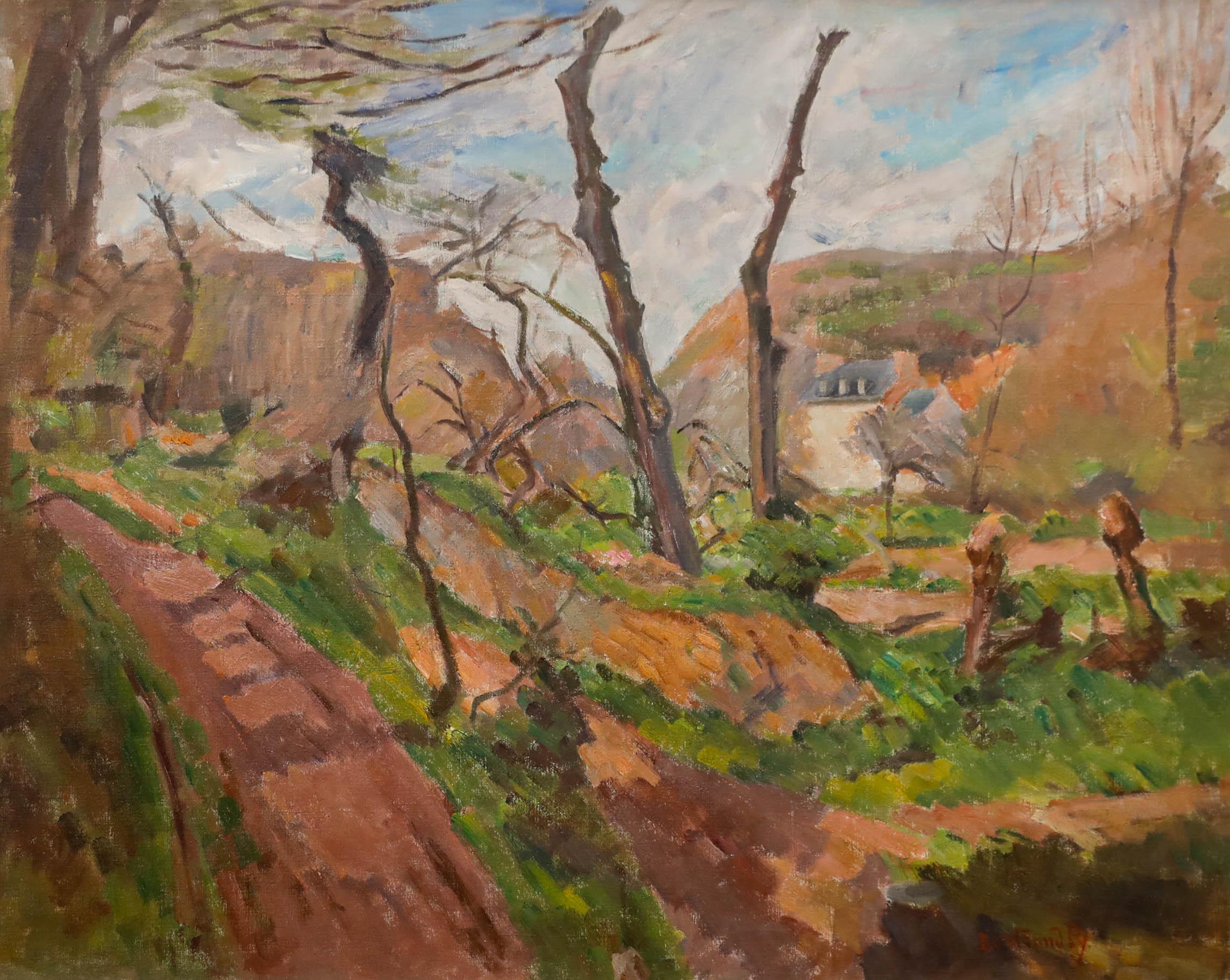 Bertrand Py (1895-1973) - Huile du milieu du 20e siècle, chemin en bois en hiver - Painting de Bertrand PY