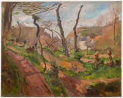 Bertrand Py (1895-1973) - Huile du milieu du 20e siècle, chemin en bois en hiver