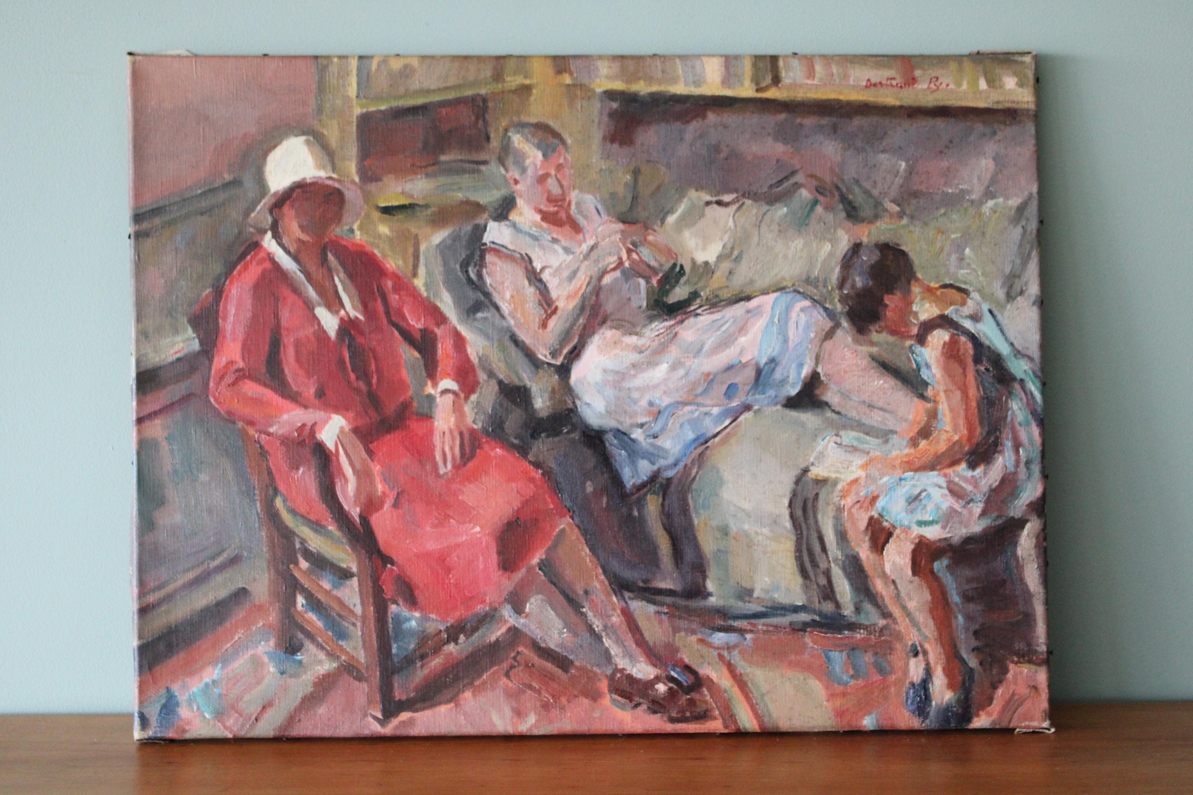 Figuratives Porträt-Interieur-Ölgemälde, Ölgemälde, Frauen und Kind, Porträtmalerei (Post-Impressionismus), Painting, von Bertrand PY