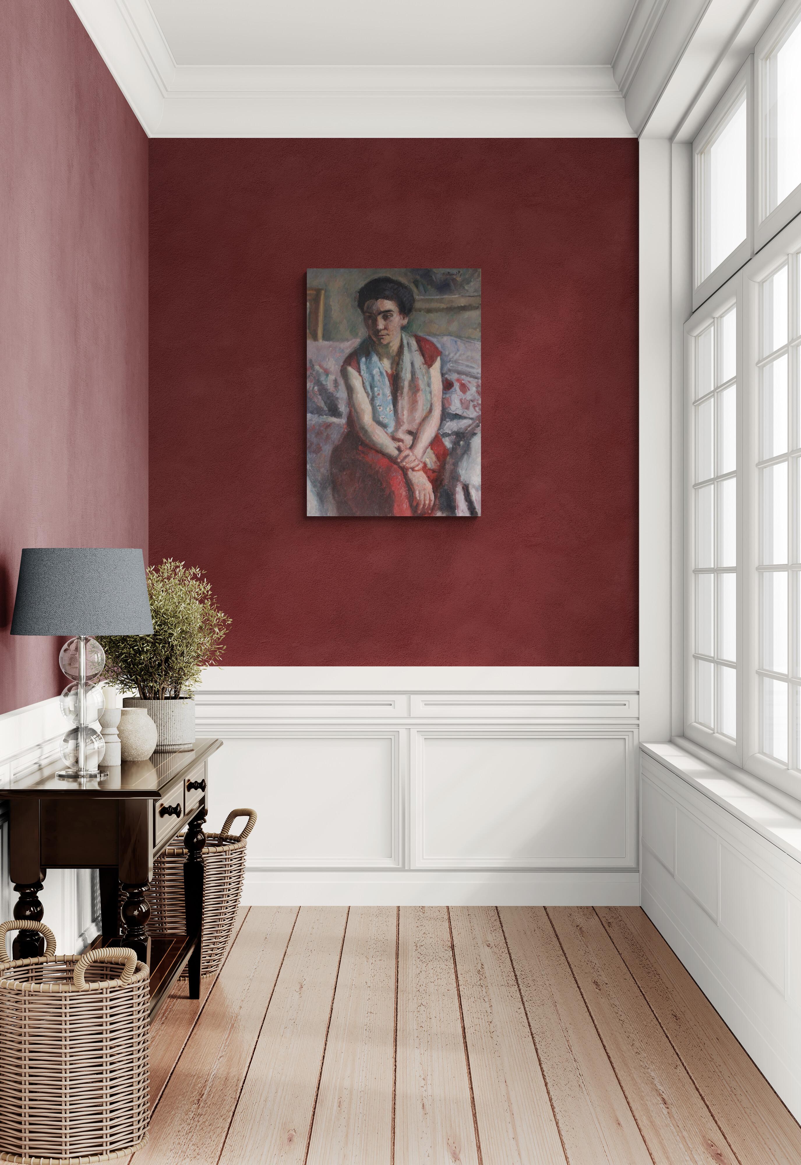 Large Antique Post Impressionist Portrait Oil Painting on Canvas by Bertrand Py For Sale 1