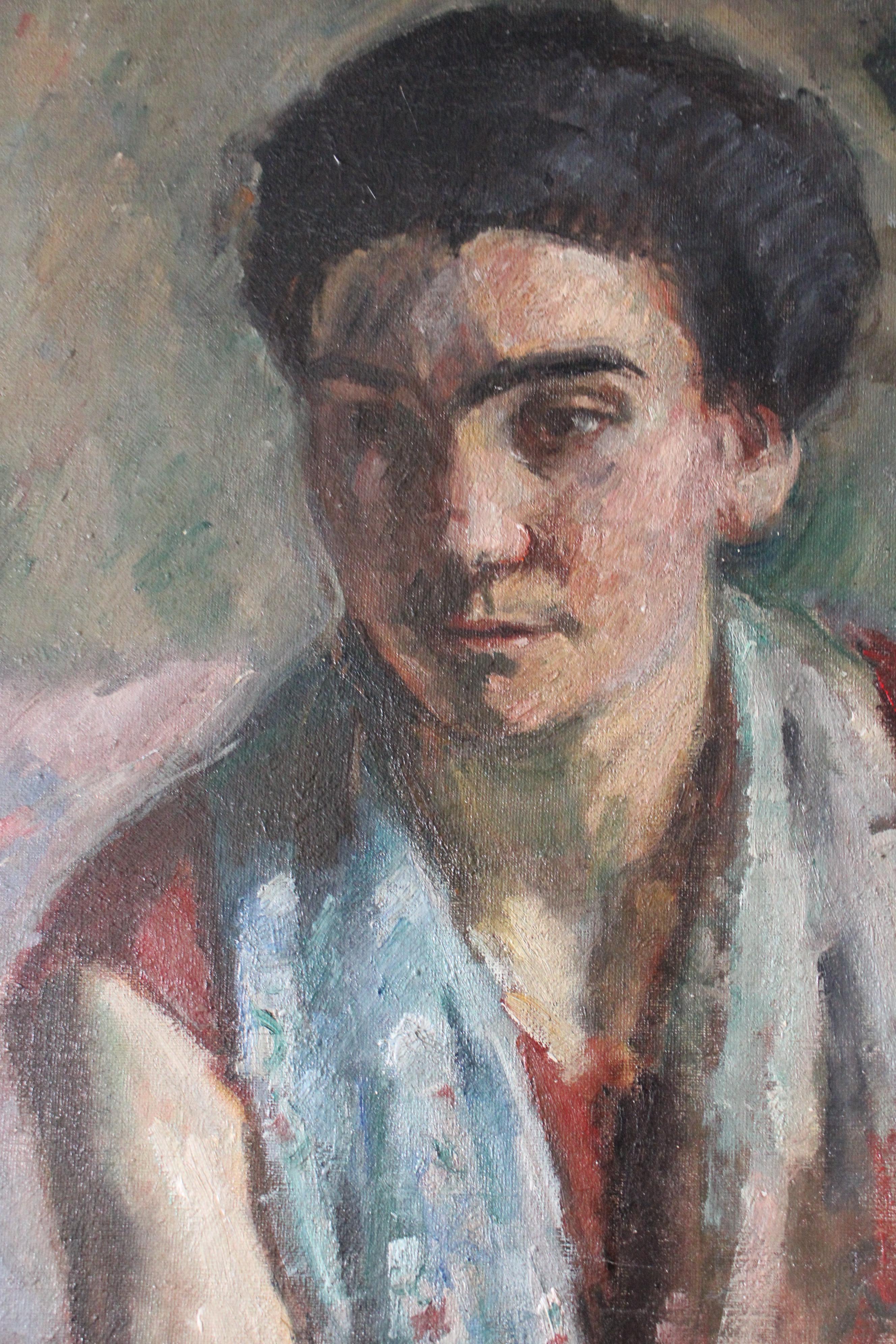 Large Antique Post Impressionist Portrait Oil Painting on Canvas by Bertrand Py For Sale 3