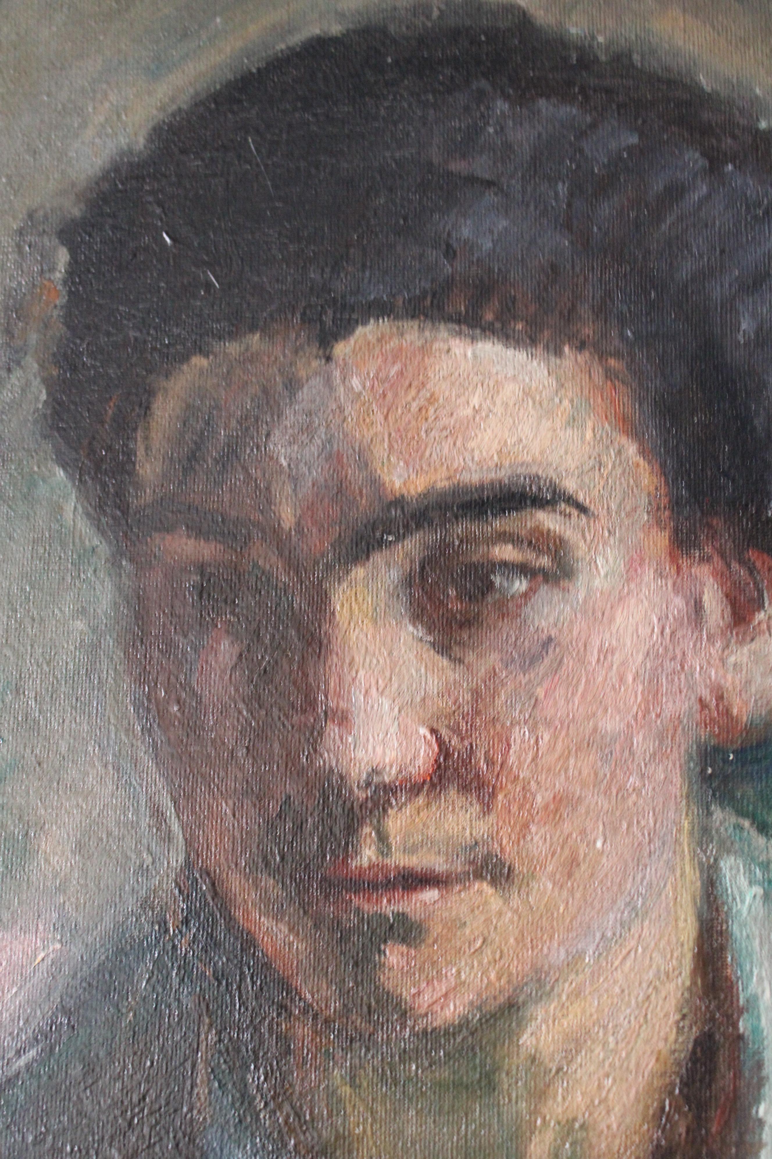 Large Antique Post Impressionist Portrait Oil Painting on Canvas by Bertrand Py For Sale 4