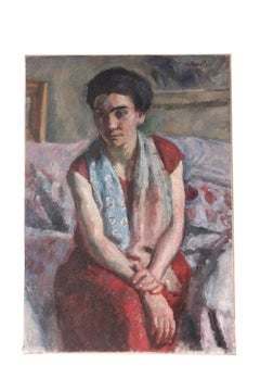 Grande dipinto ad olio su tela di A. Bertrand Py, un ritratto post-impressionista di grandi dimensioni.