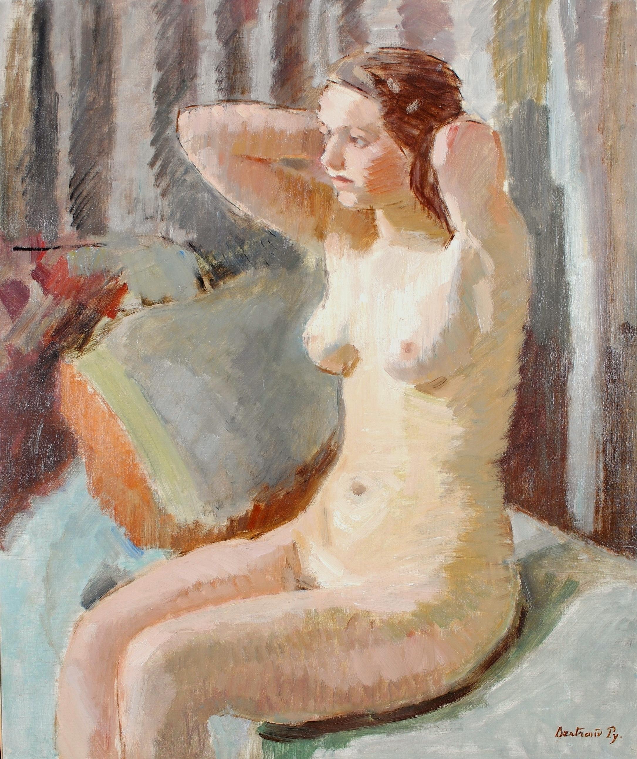 Ritratto di donna nuda - Quadro su tela francese post-impressionista degli anni '30 - Painting di Bertrand PY