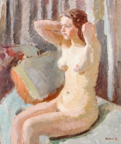 Nude Portrait of a Lady - 1930's French Post-Impressionist Oil Canvas Painting