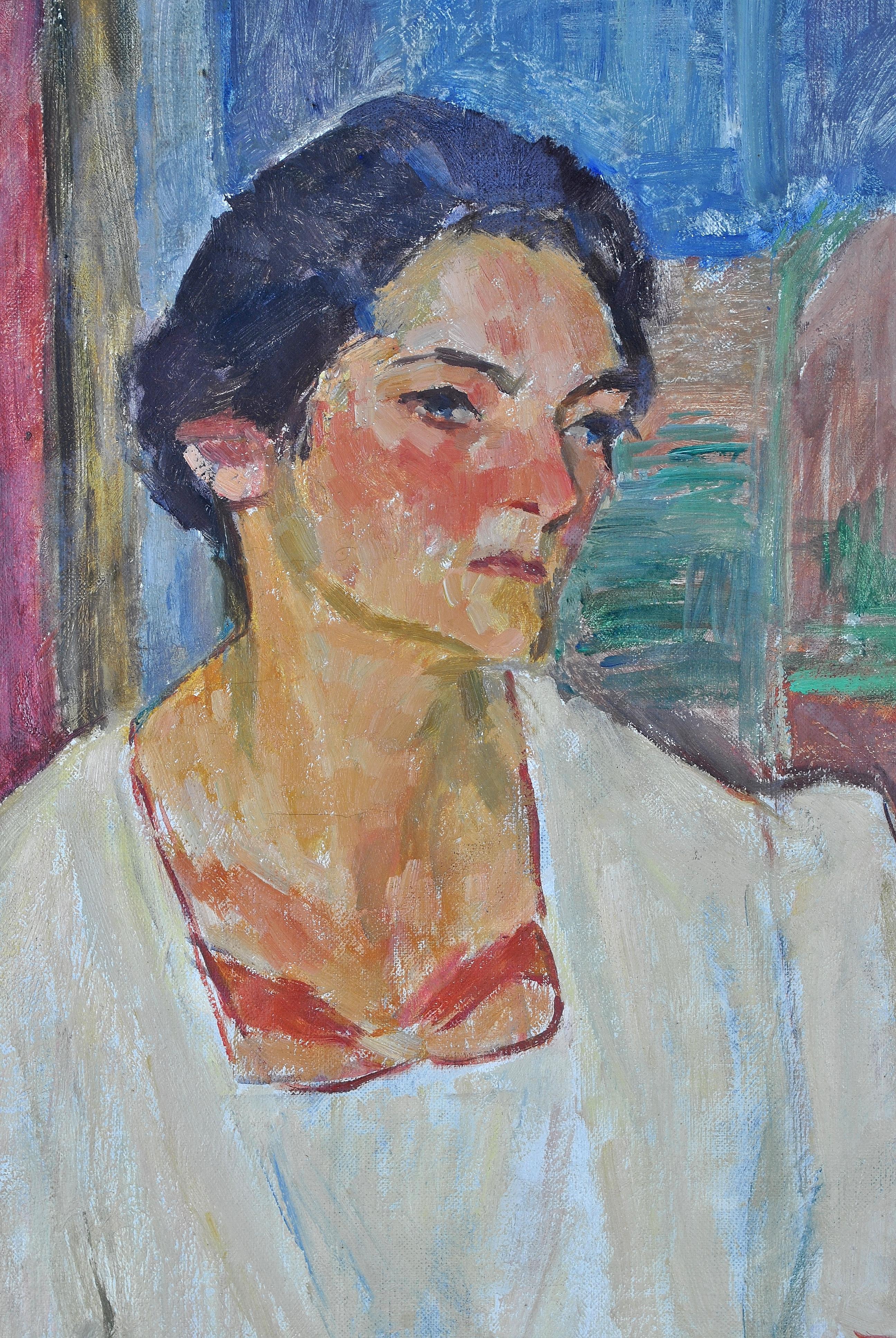 Portrait of a Lady - 1930's French Post-Impressionist Oil on Canvas Painting 1