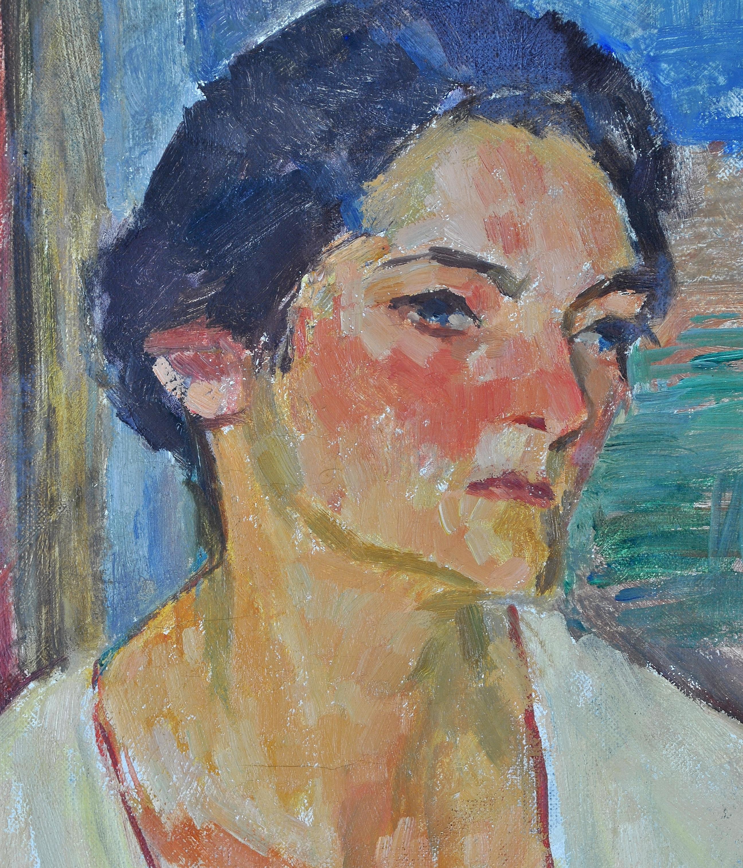 Portrait of a Lady - 1930's French Post-Impressionist Oil on Canvas Painting 4