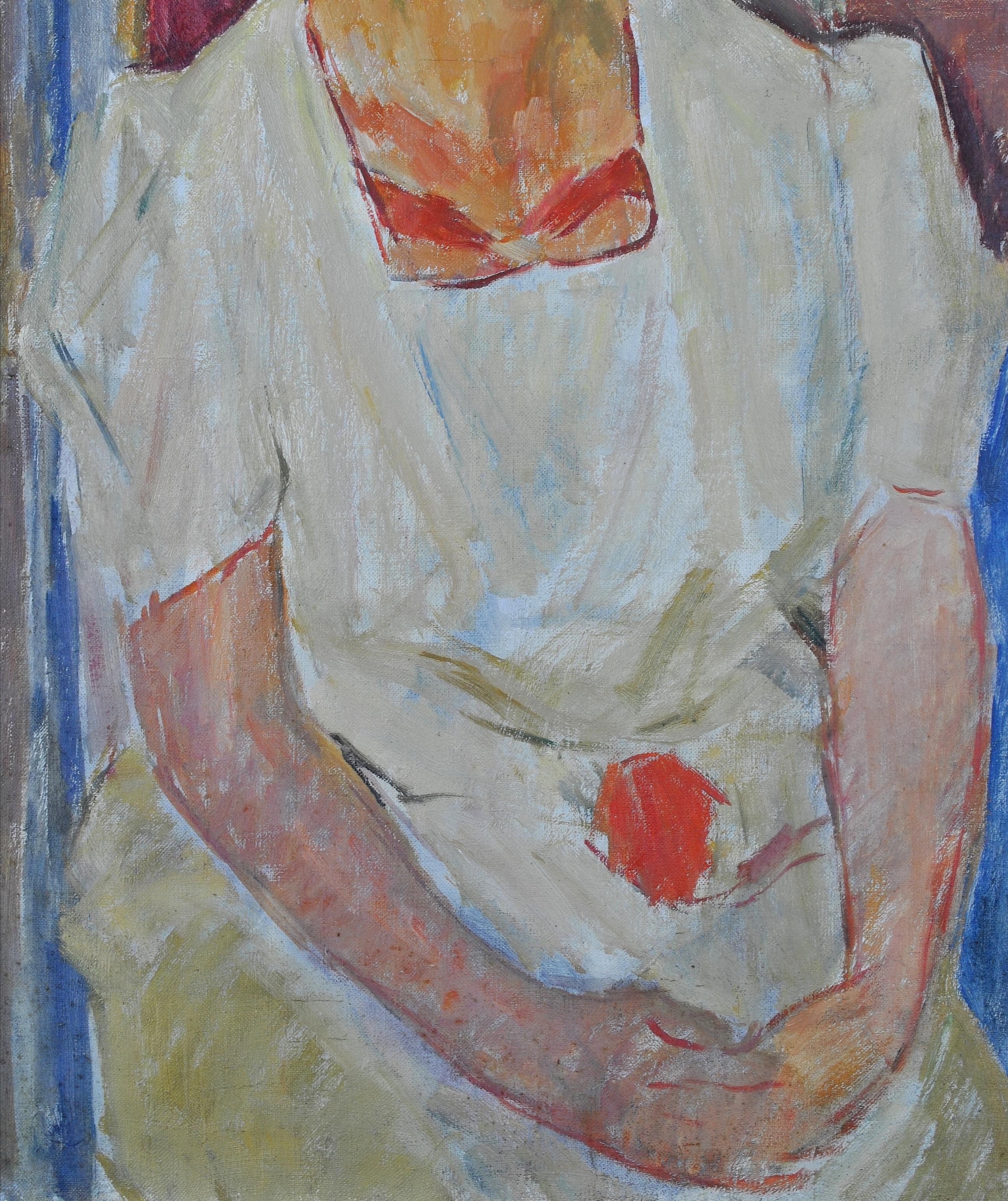 Portrait of a Lady - 1930's French Post-Impressionist Oil on Canvas Painting 6