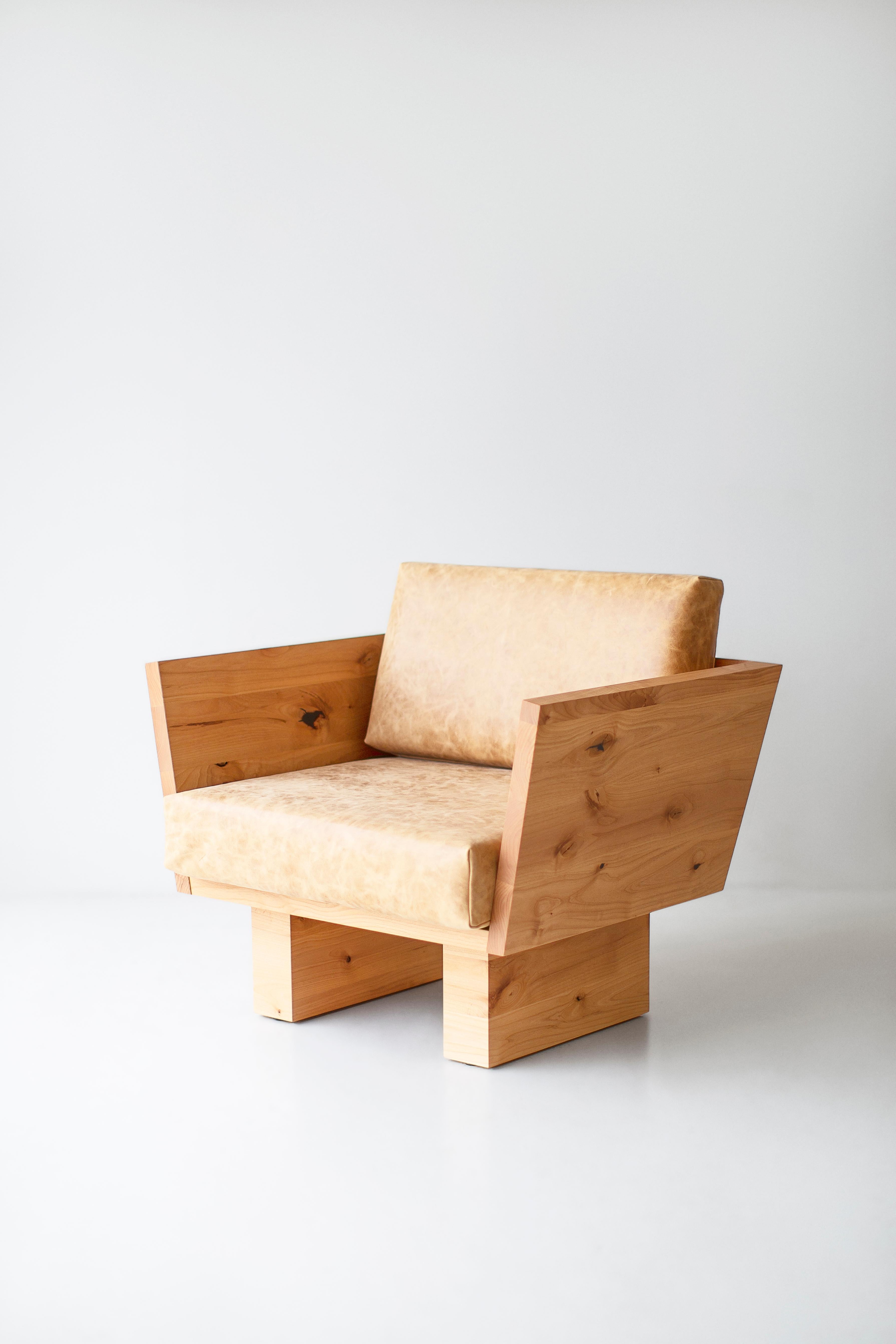 Bertu Arm Chair, Suelo Modern Leather Arm Chair, Alder Natural For Sale 2