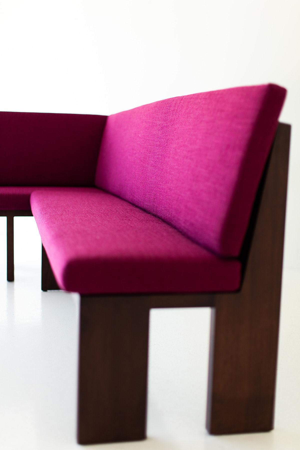 American Bertu Banquette, Chili Modern Banquette, Customizable, Walnut Finish For Sale