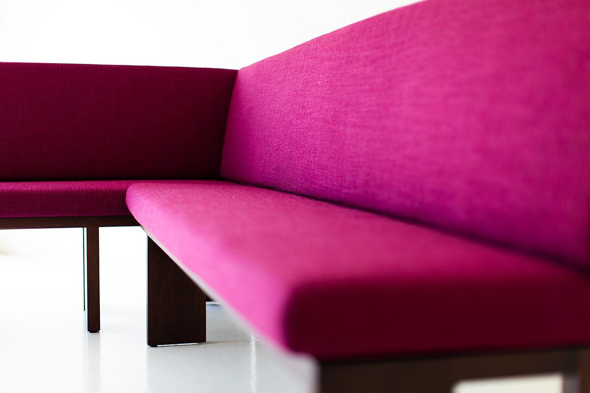 Hand-Crafted Bertu Banquette, Chili Modern Banquette, Customizable, Walnut Finish For Sale