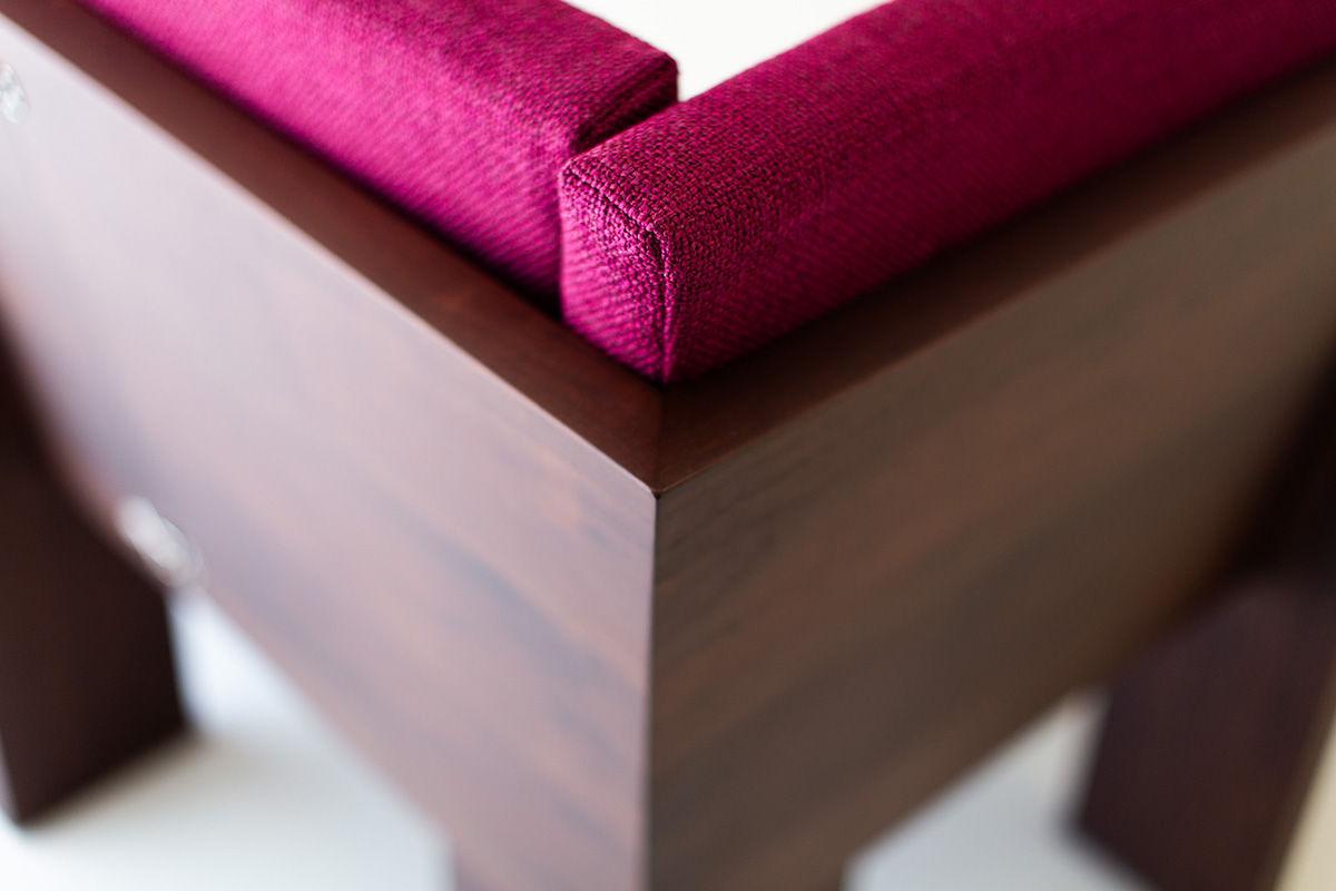 Bertu Banquette, Chili Modern Banquette, Customizable, Walnut Finish For Sale 1