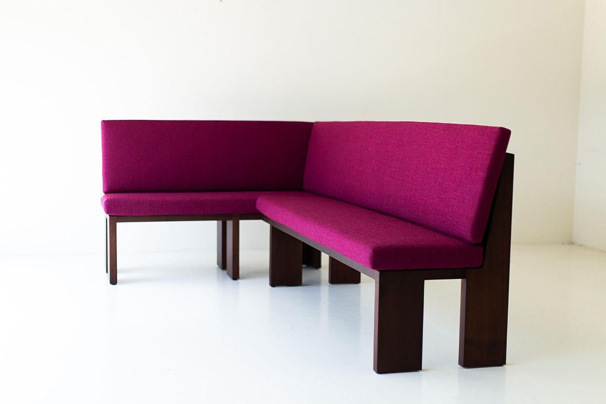 Bertu Banquette, Chili Modern Banquette, Customizable, Walnut Finish For Sale 2