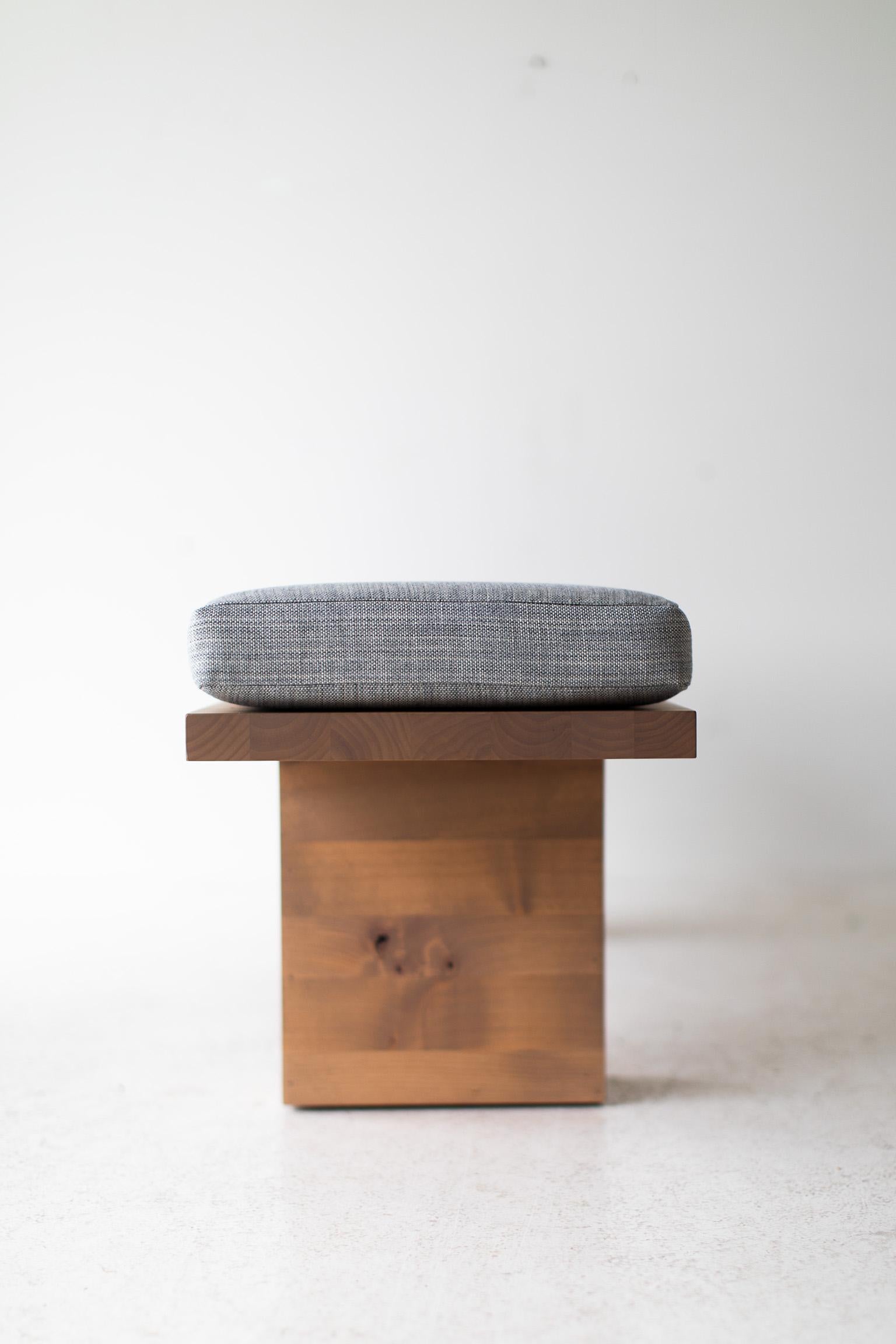 American Bertu Bench, Suelo Bench, Wood and Thick Weave Fabric, Modern For Sale