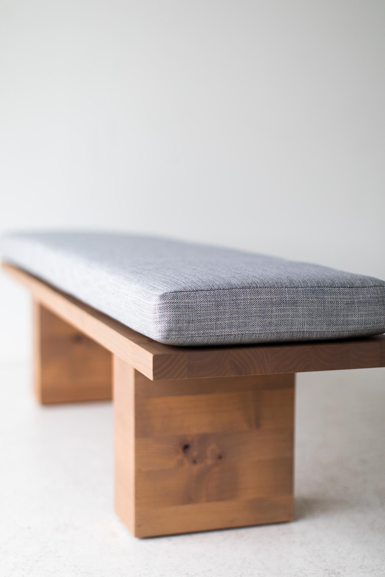 Hand-Crafted Bertu Bench, Suelo Bench, Wood and Thick Weave Fabric, Modern For Sale