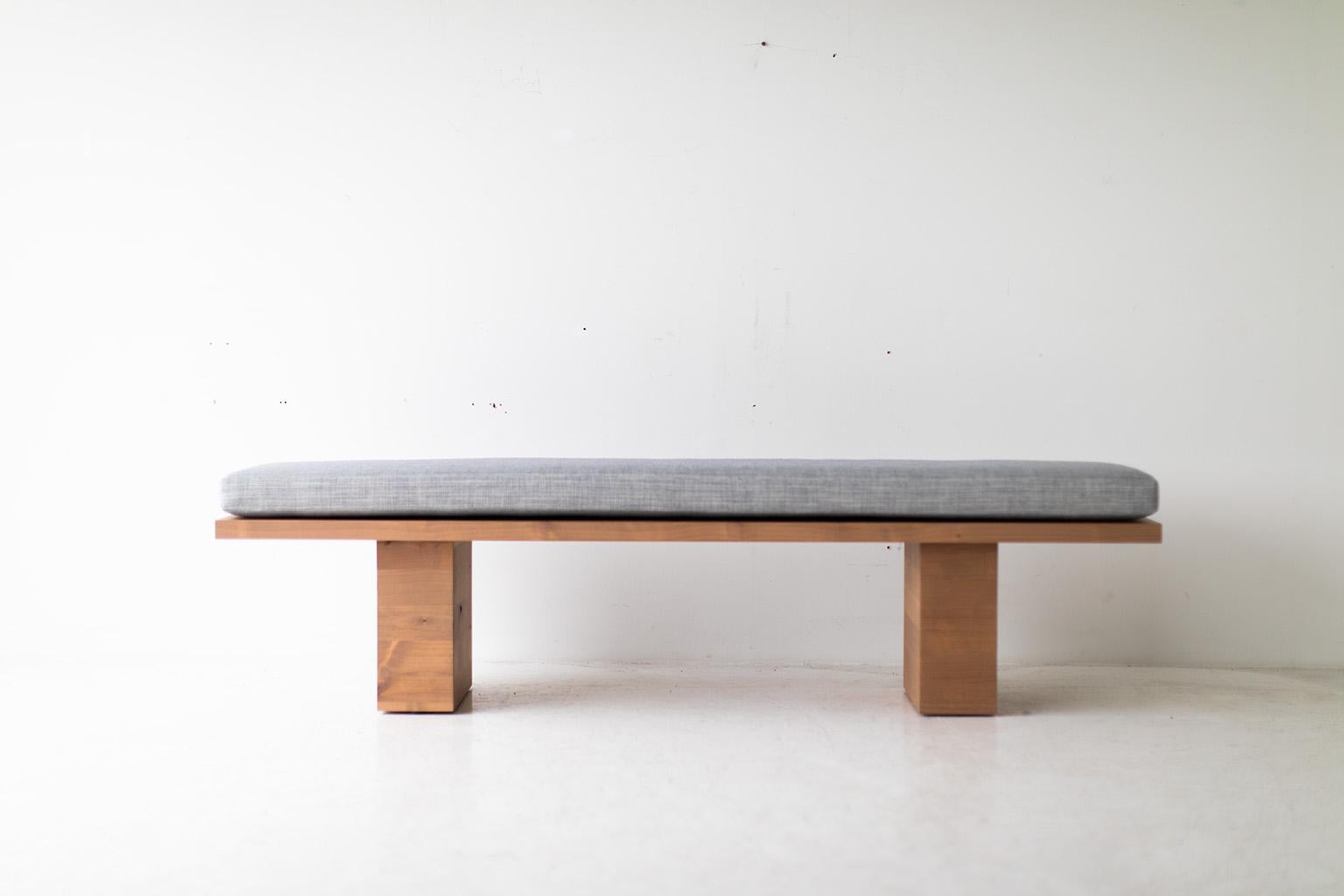 Contemporary Bertu Bench, Suelo Bench, Wood and Thick Weave Fabric, Modern For Sale