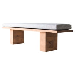 Bertu Bench, Suelo Bench, Wood and Thick Weave Fabric, Modern