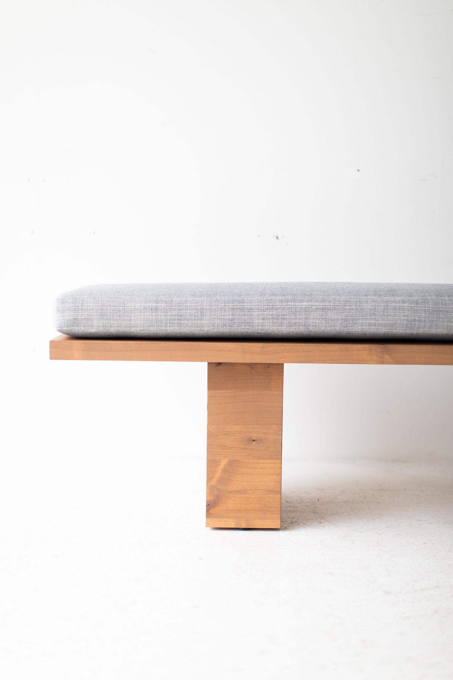 Bertu Bench, Suelo Modern Wood Bench, Upholstered, Thick Weave

This upholstered Suelo Modern Wood Bench is beautifully constructed from solid wood in Ohio, USA. This silhouette is simple, modern, and sleek, topped with a comfortable cushion. This