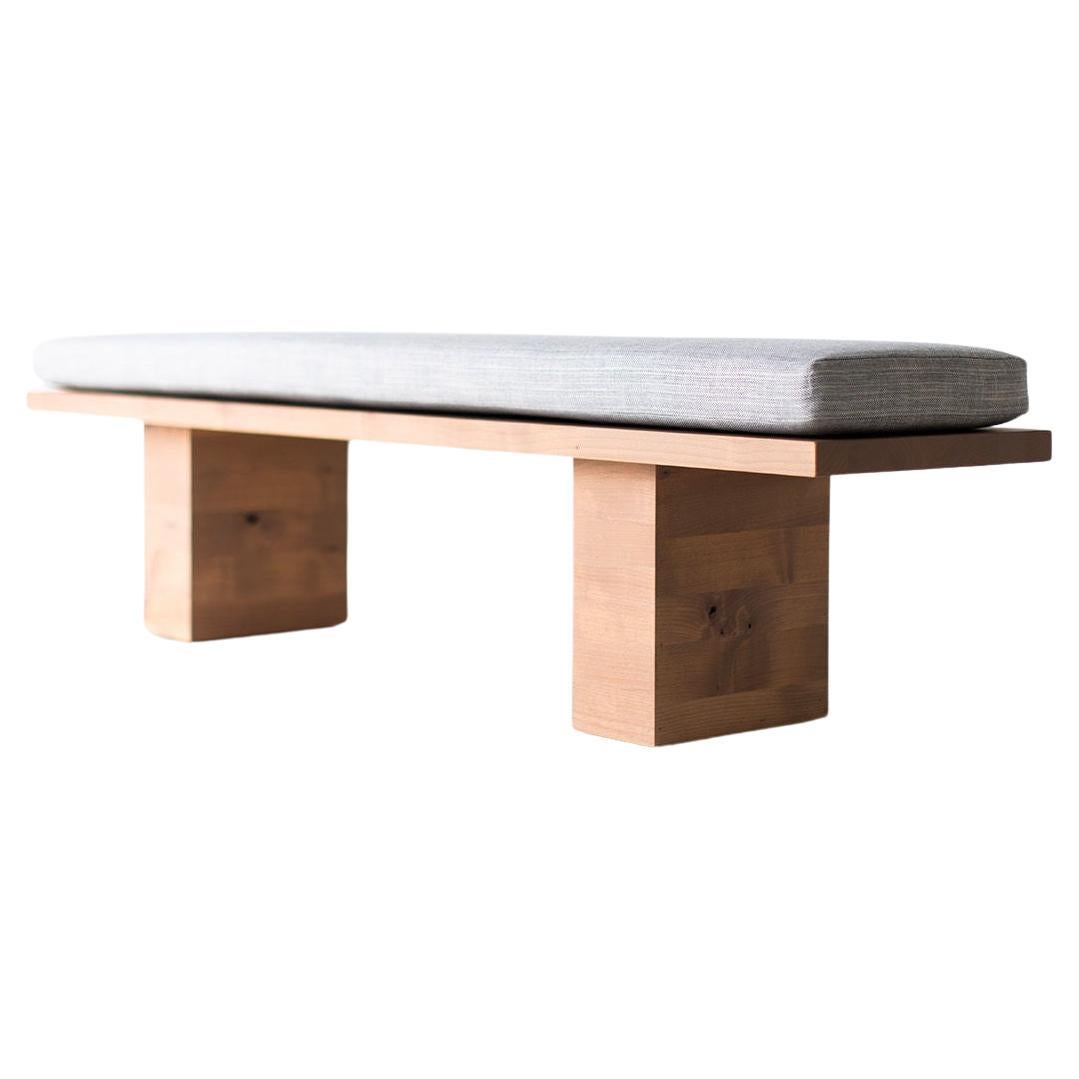 Bertu Bench, Suelo Modern Wood Bench, Upholstered, Thick Weave