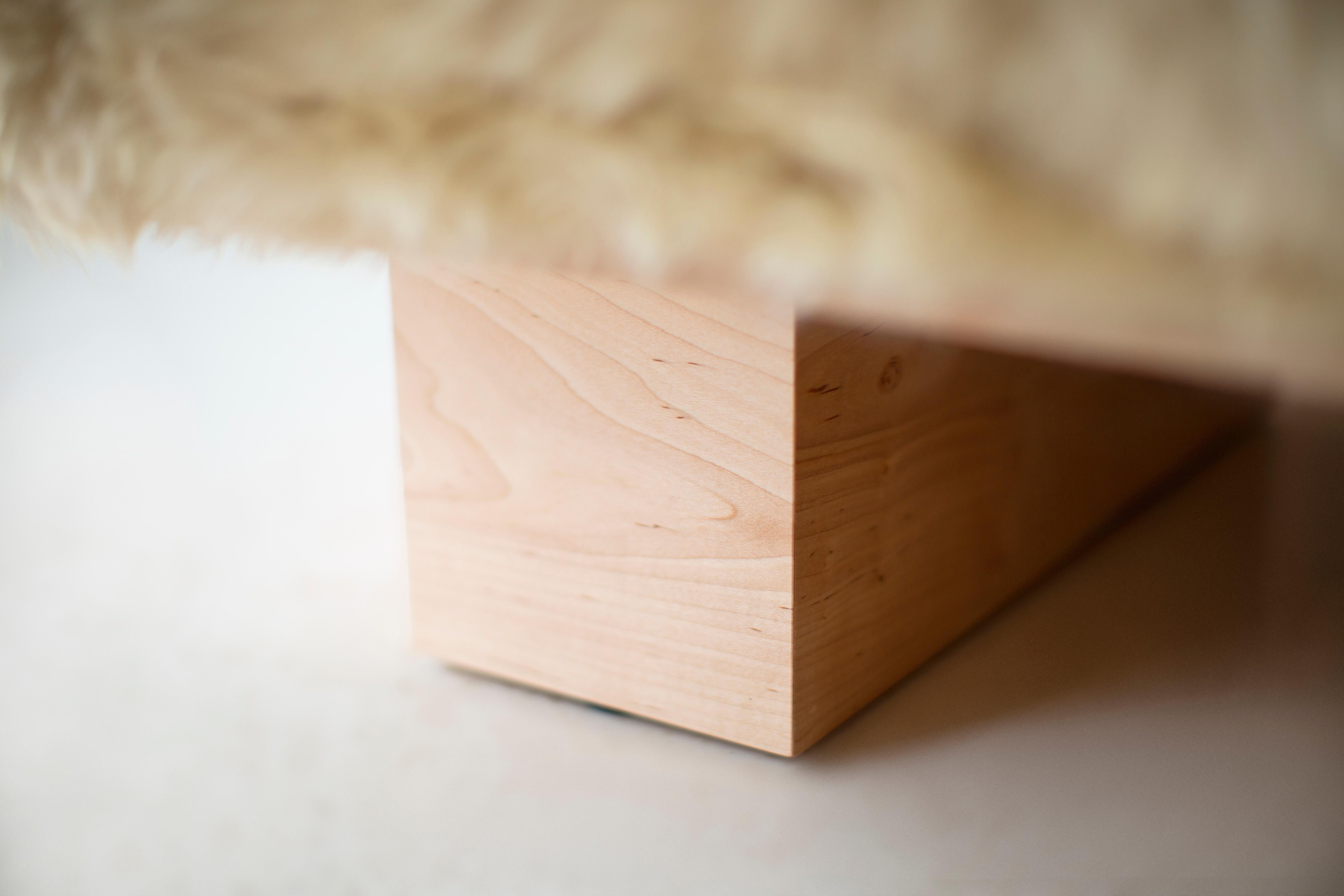 Bertu Benches, Suelo Big Modern Sheepskin Fur Bench, Sheepskin with Maple For Sale 3
