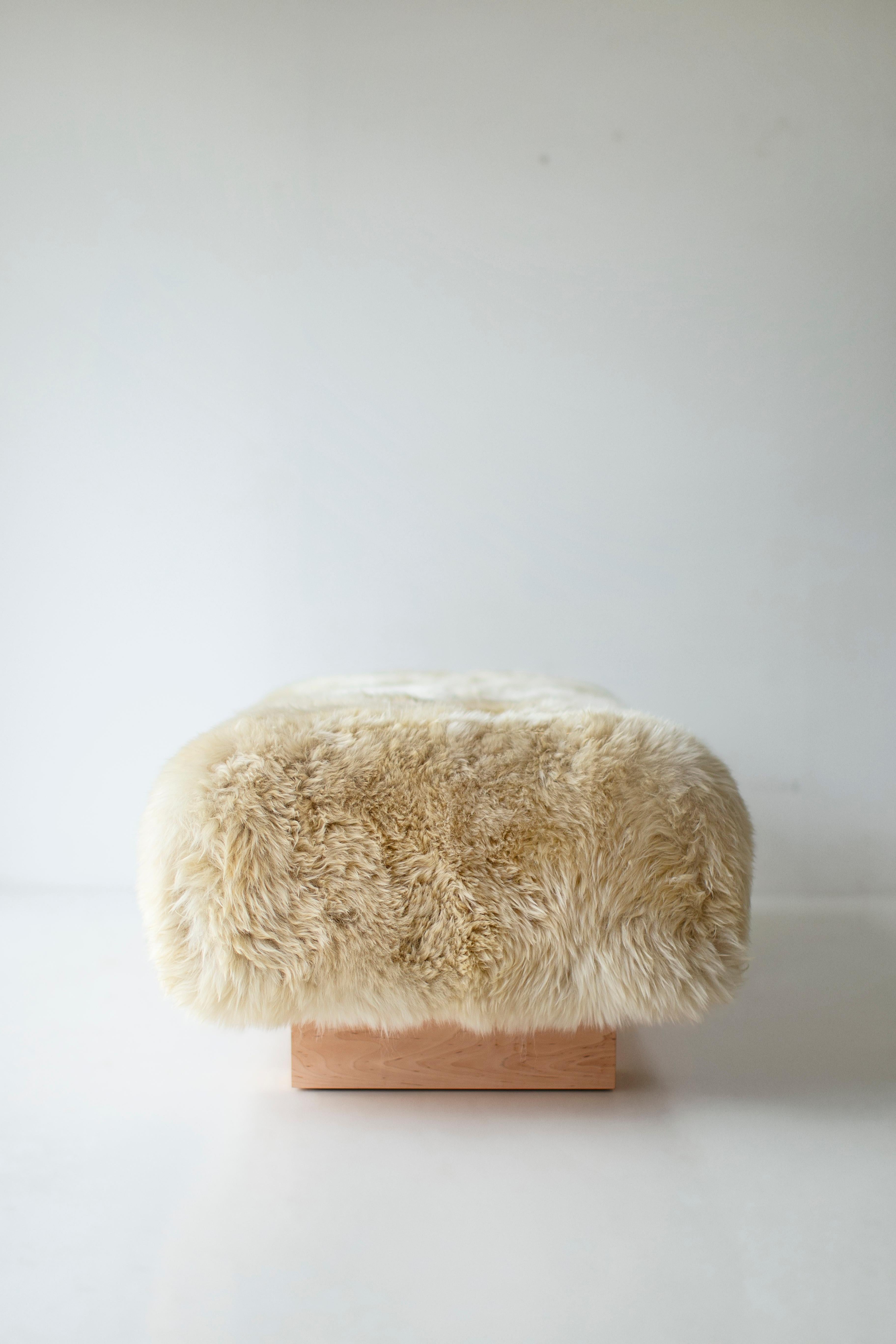 Bertu Benches, Suelo Big Modern Sheepskin Fur Bench, Sheepskin with Maple For Sale 4