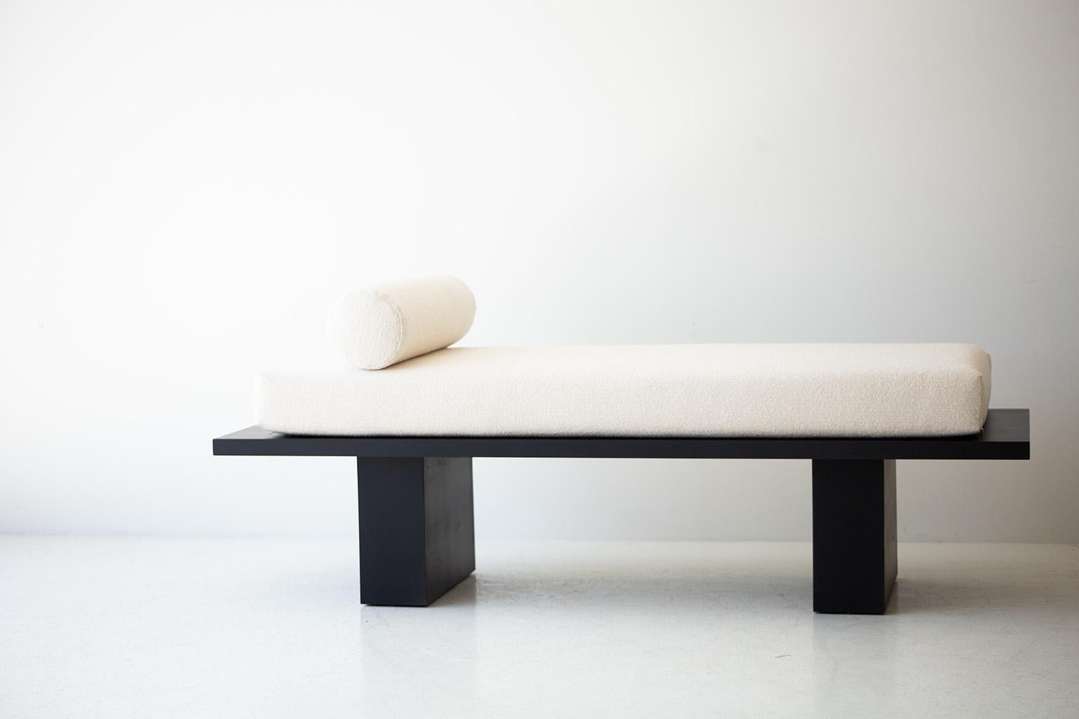 Bertu Benches, Suelo Modern Bench, Lumbar Pillows, Upholstered, White, Black For Sale 1