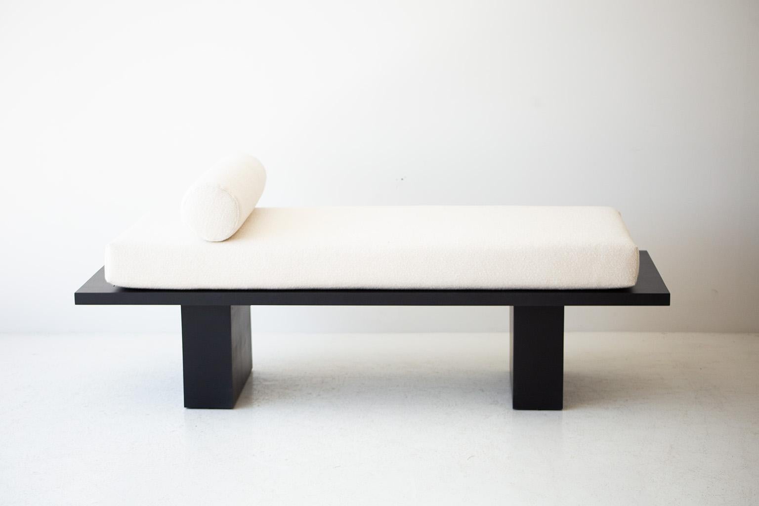Bertu Benches, Suelo Modern Bench, Lumbar Pillows, Upholstered, White, Black For Sale 3