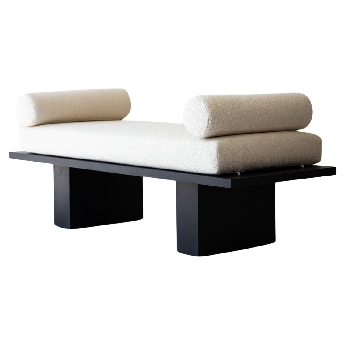 Bertu Benches, Suelo Modern Bench, Lumbar Pillows, Upholstered, White, Black For Sale