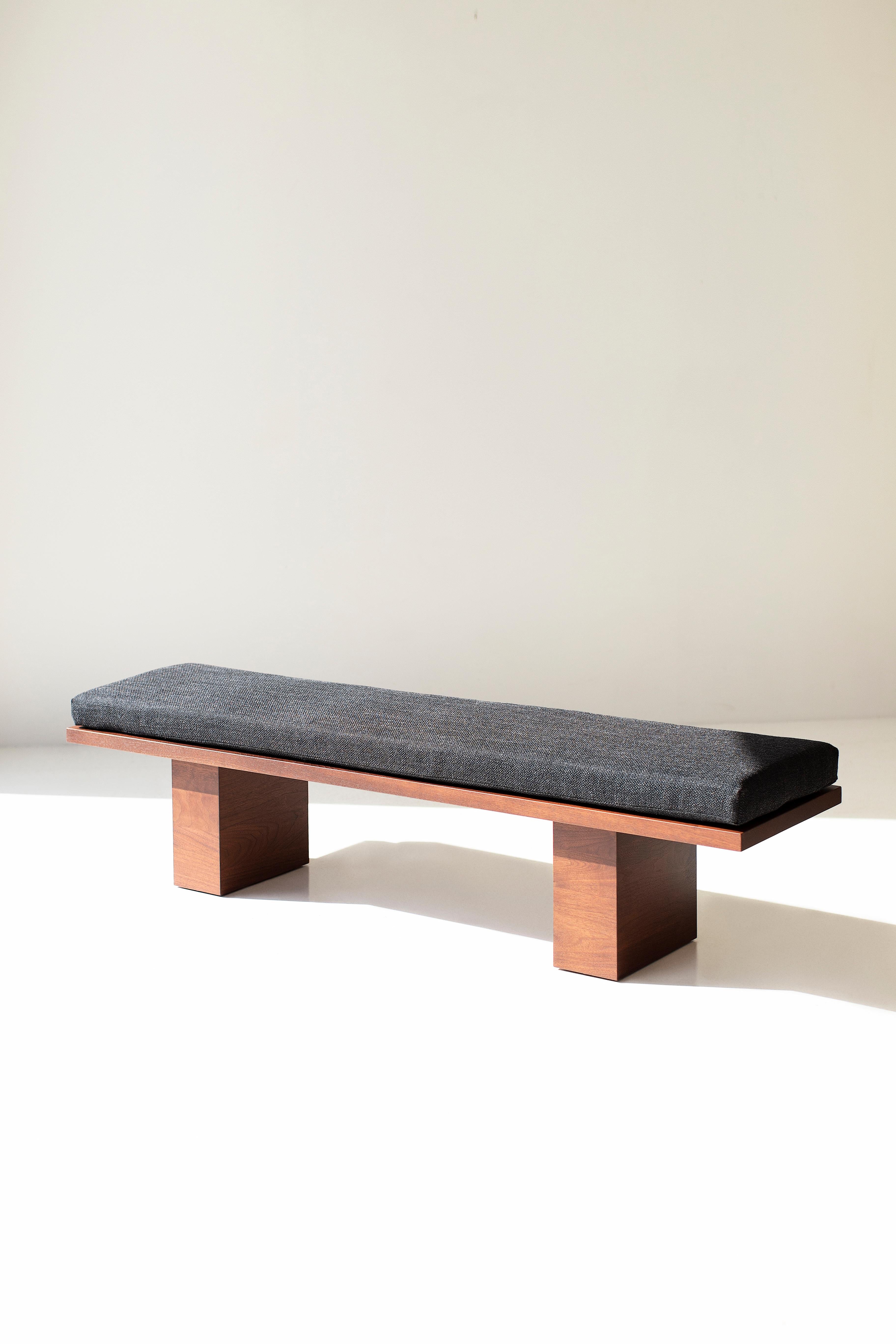 Bertu Benches, Suelo Modern Walnut Bench, Upholstered, Artisan For Sale 5