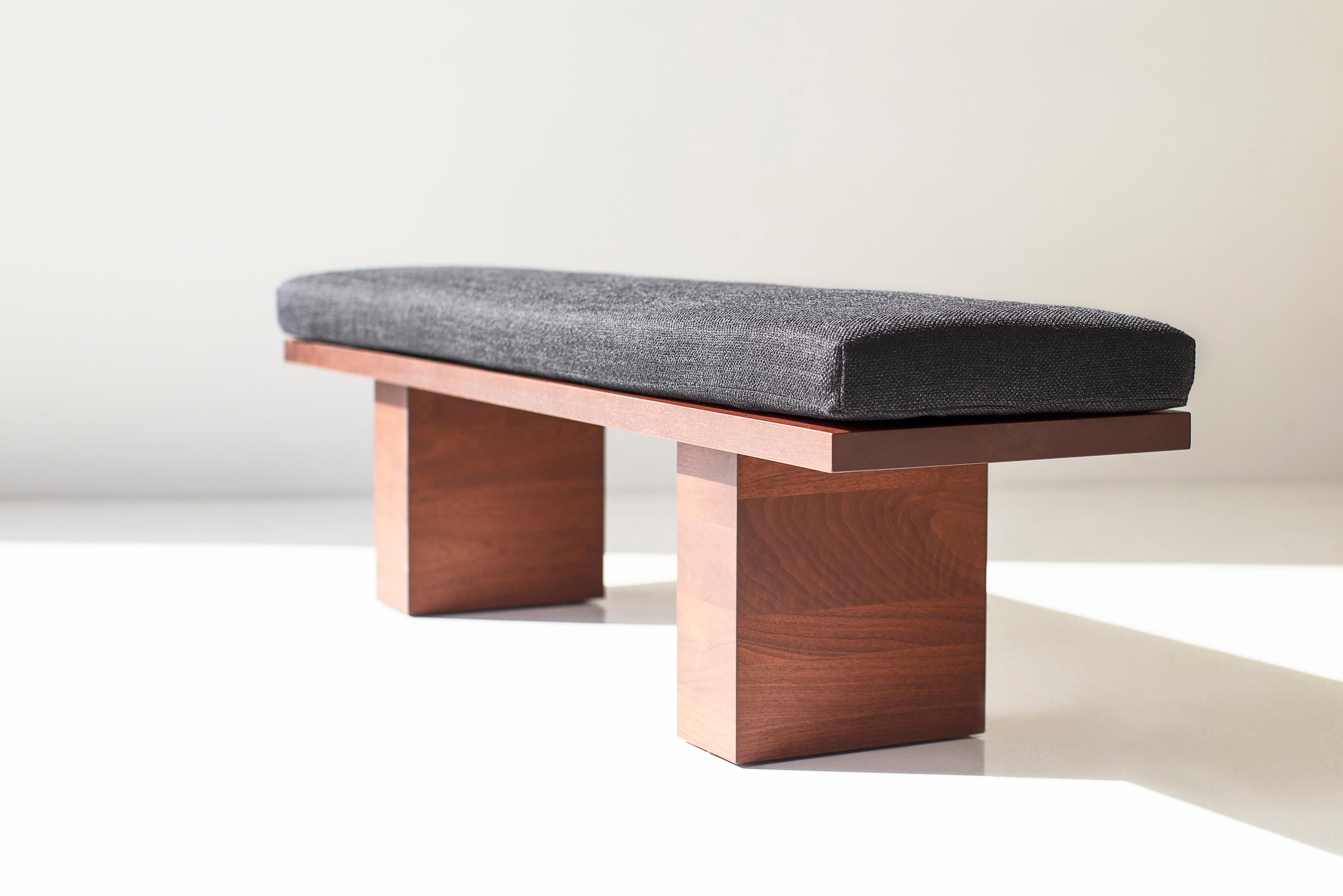 American Bertu Benches, Suelo Modern Walnut Bench, Upholstered, Artisan For Sale