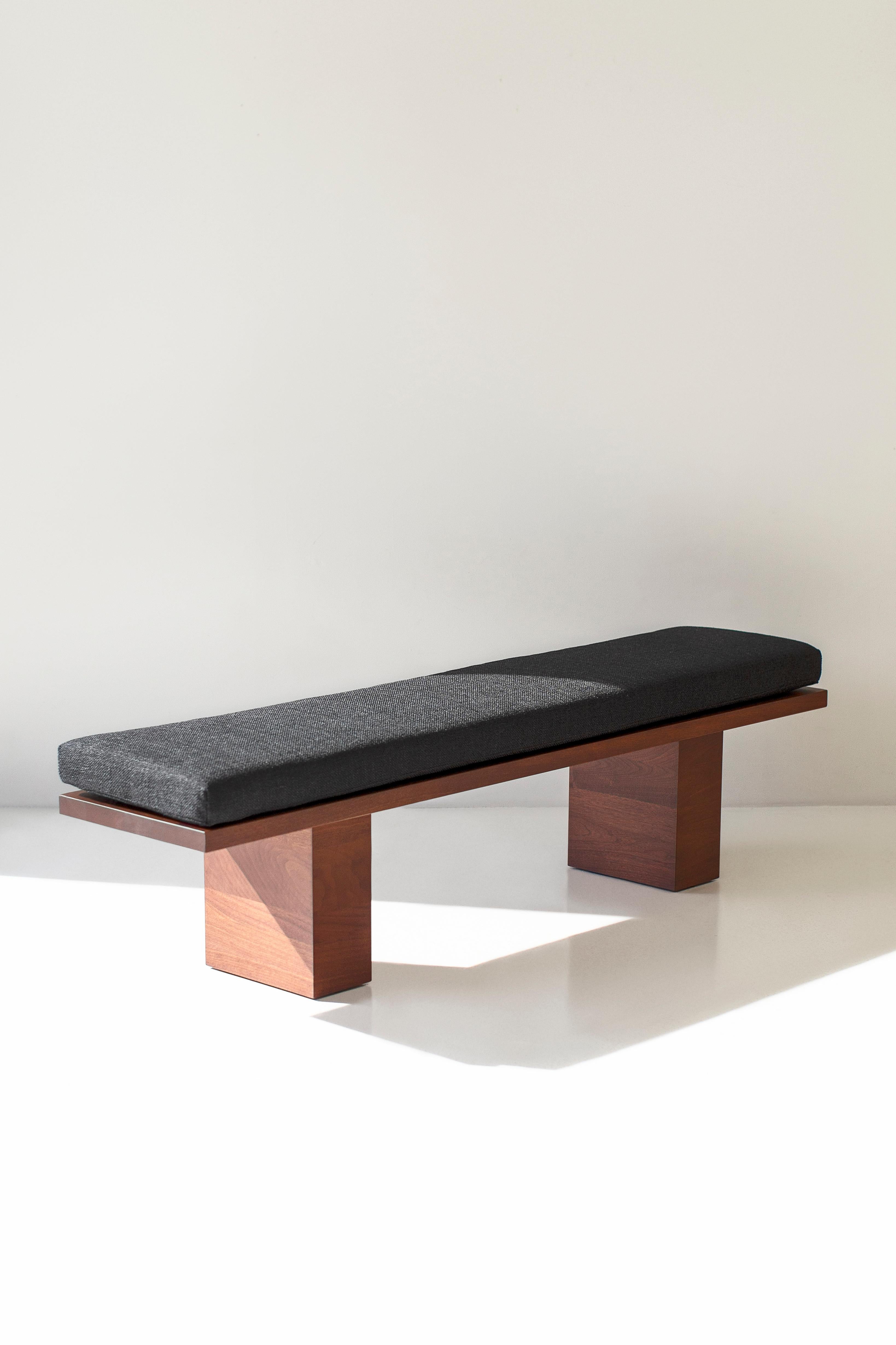 Contemporary Bertu Benches, Suelo Modern Walnut Bench, Upholstered, Artisan For Sale