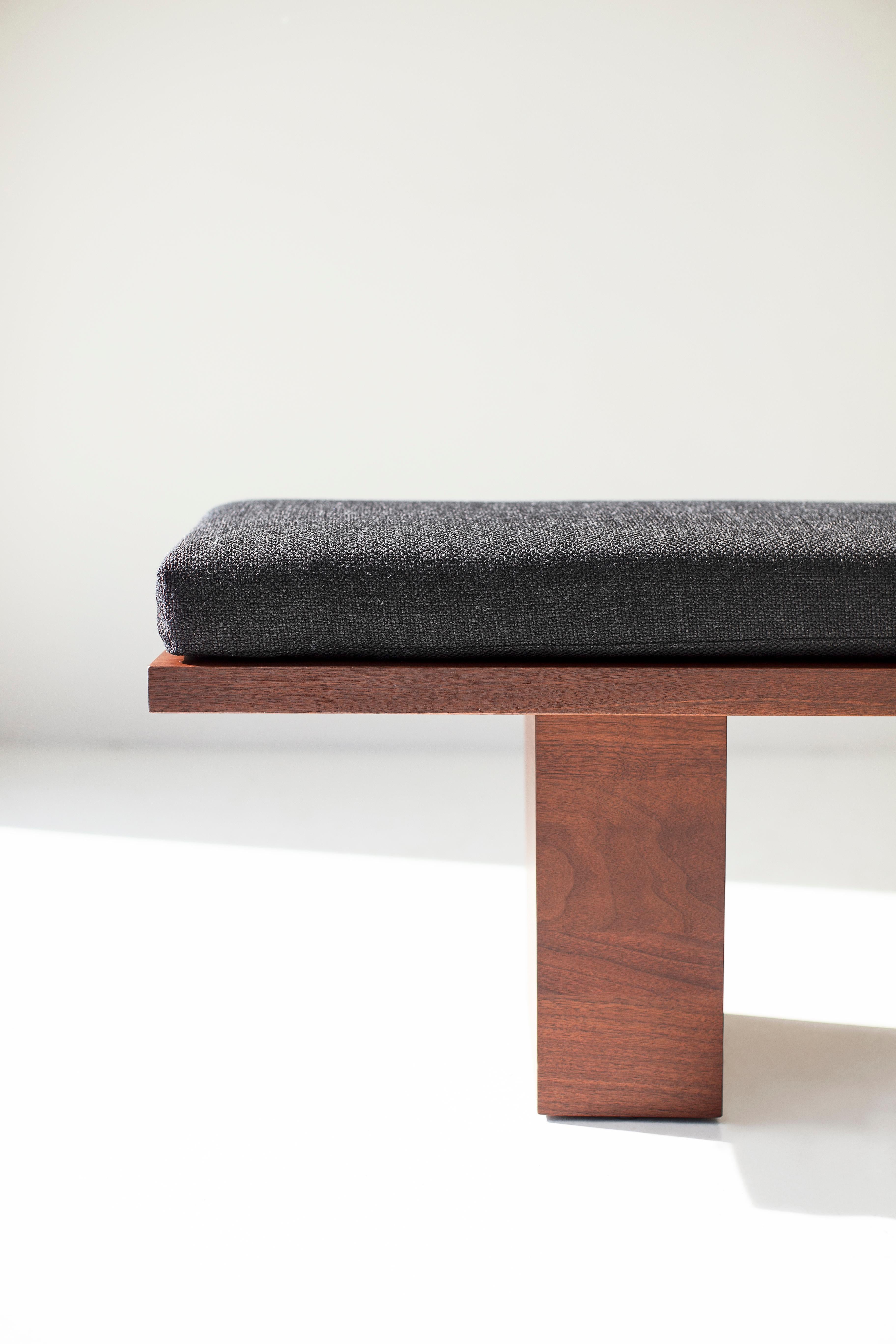 Bertu Benches, Suelo Modern Walnut Bench, Upholstered, Artisan For Sale 2