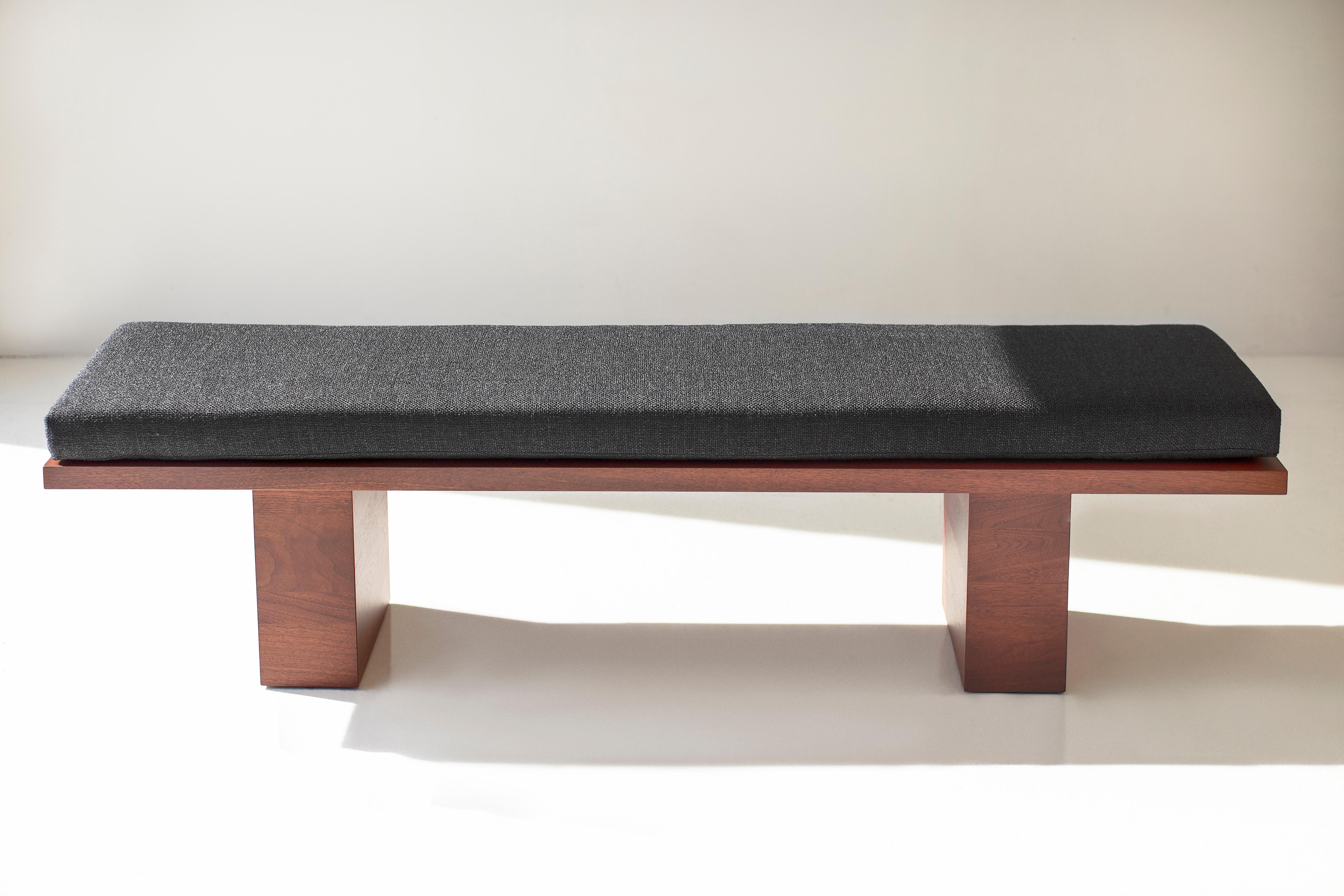 Bertu Benches, Suelo Modern Walnut Bench, Upholstered, Artisan For Sale 3