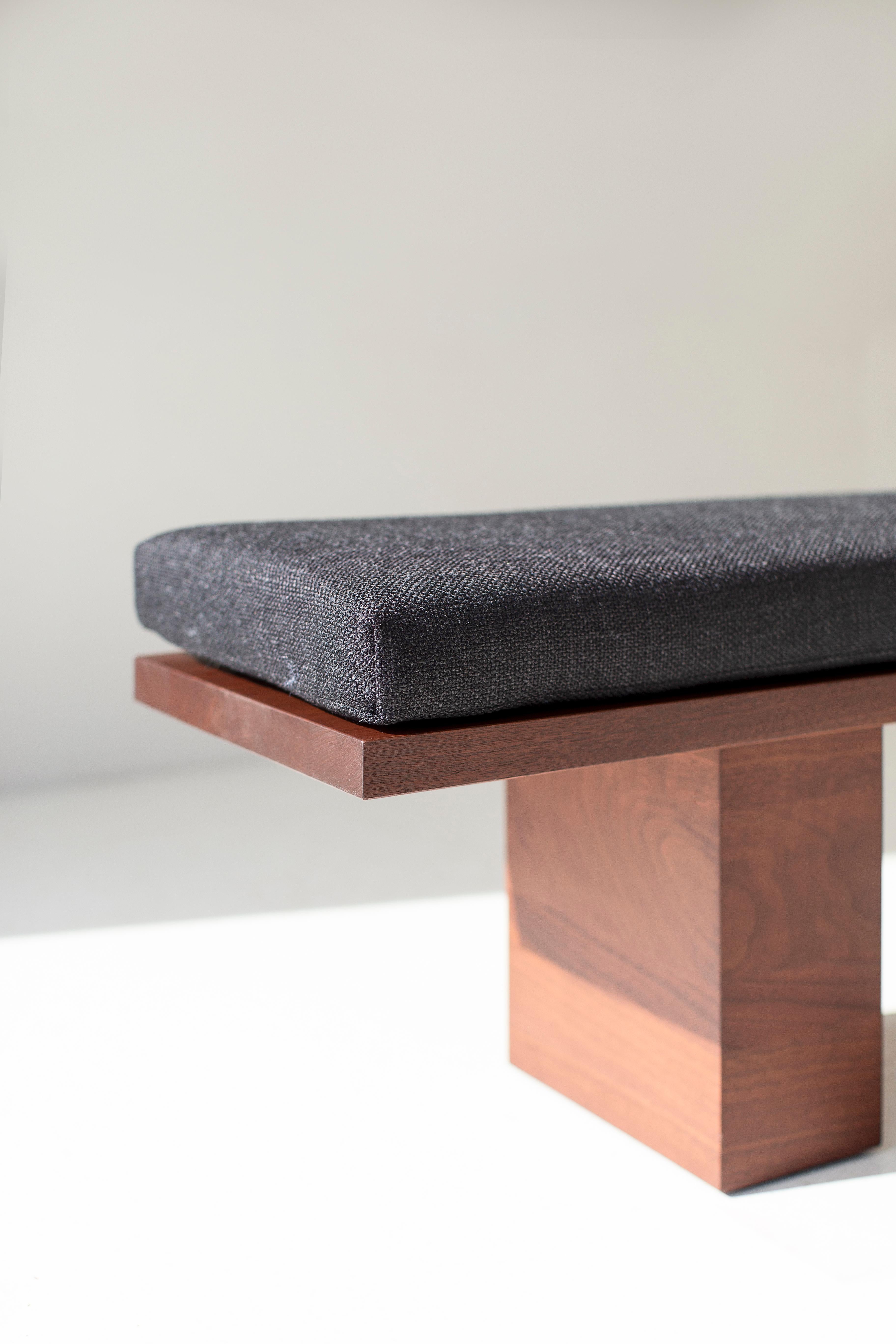 Bertu Benches, Suelo Modern Walnut Bench, Upholstered, Artisan For Sale 4