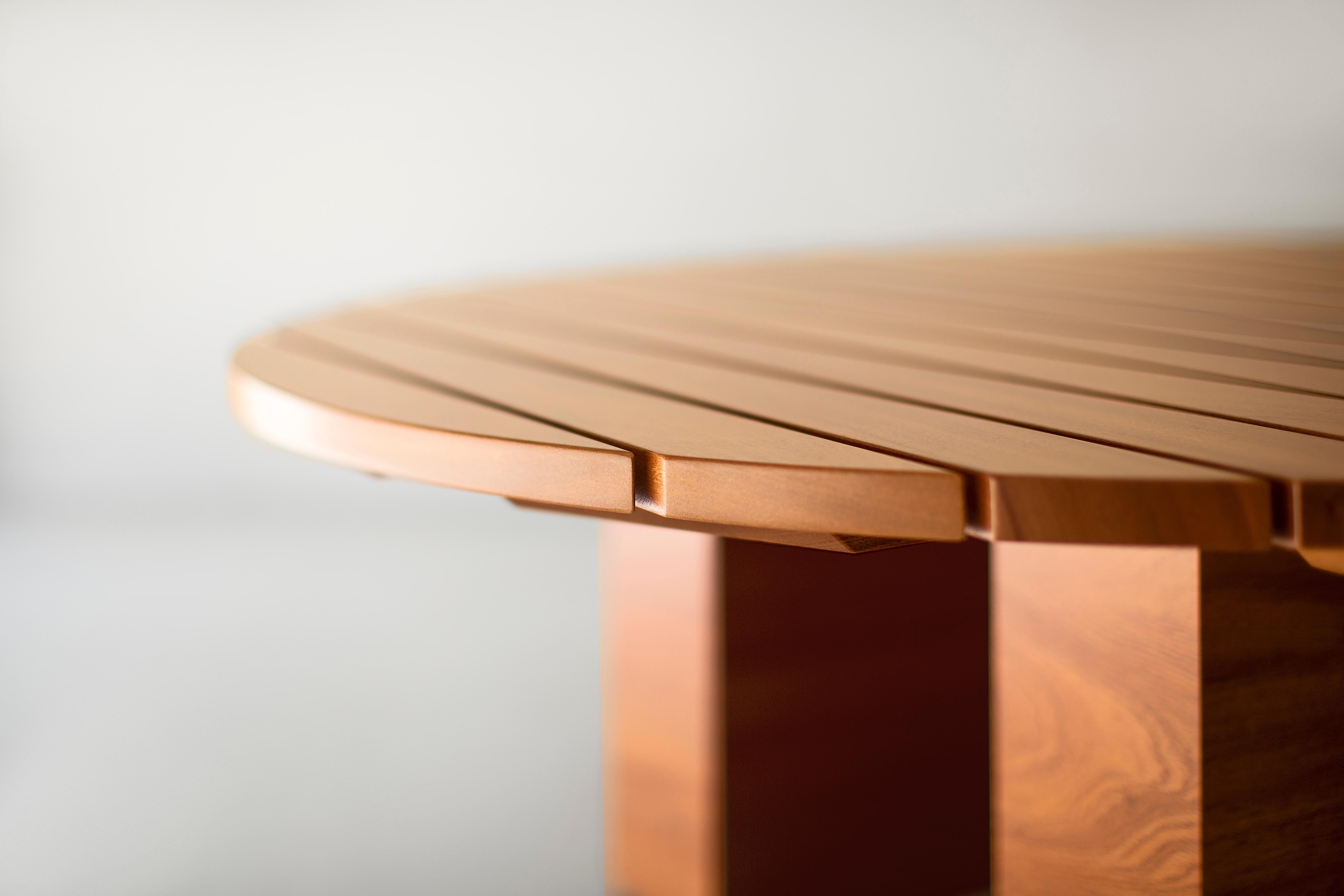 American Bertu Coffee Table, Suelo Outdoor Round Coffee Table, Sapele Mahogany For Sale