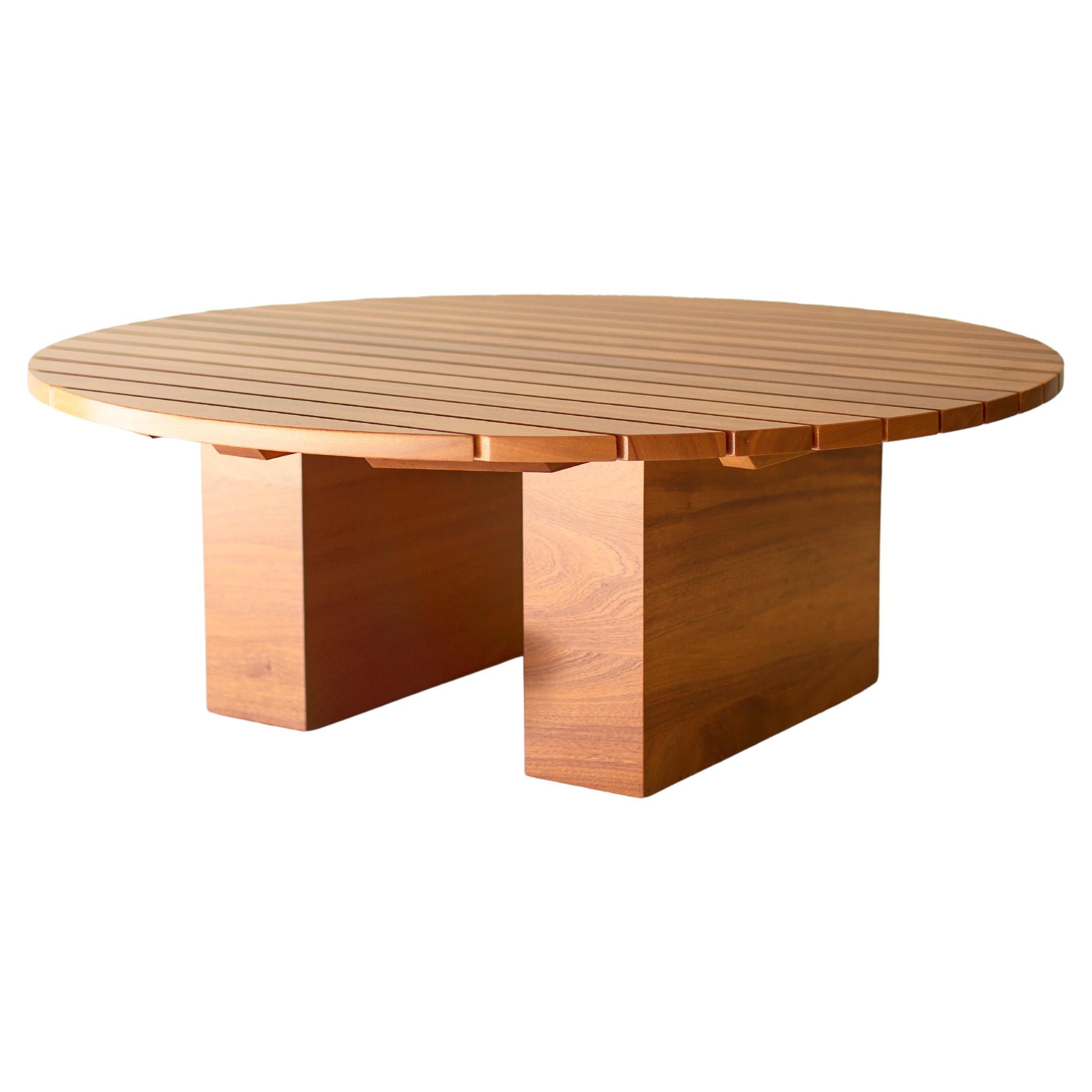 Bertu Coffee Table, Suelo Outdoor Round Coffee Table, Sapele Mahogany For Sale