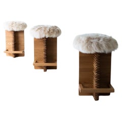 Bertu Counter Stool, Cicely Modern Sheepskin Counter Stool, White Oak 