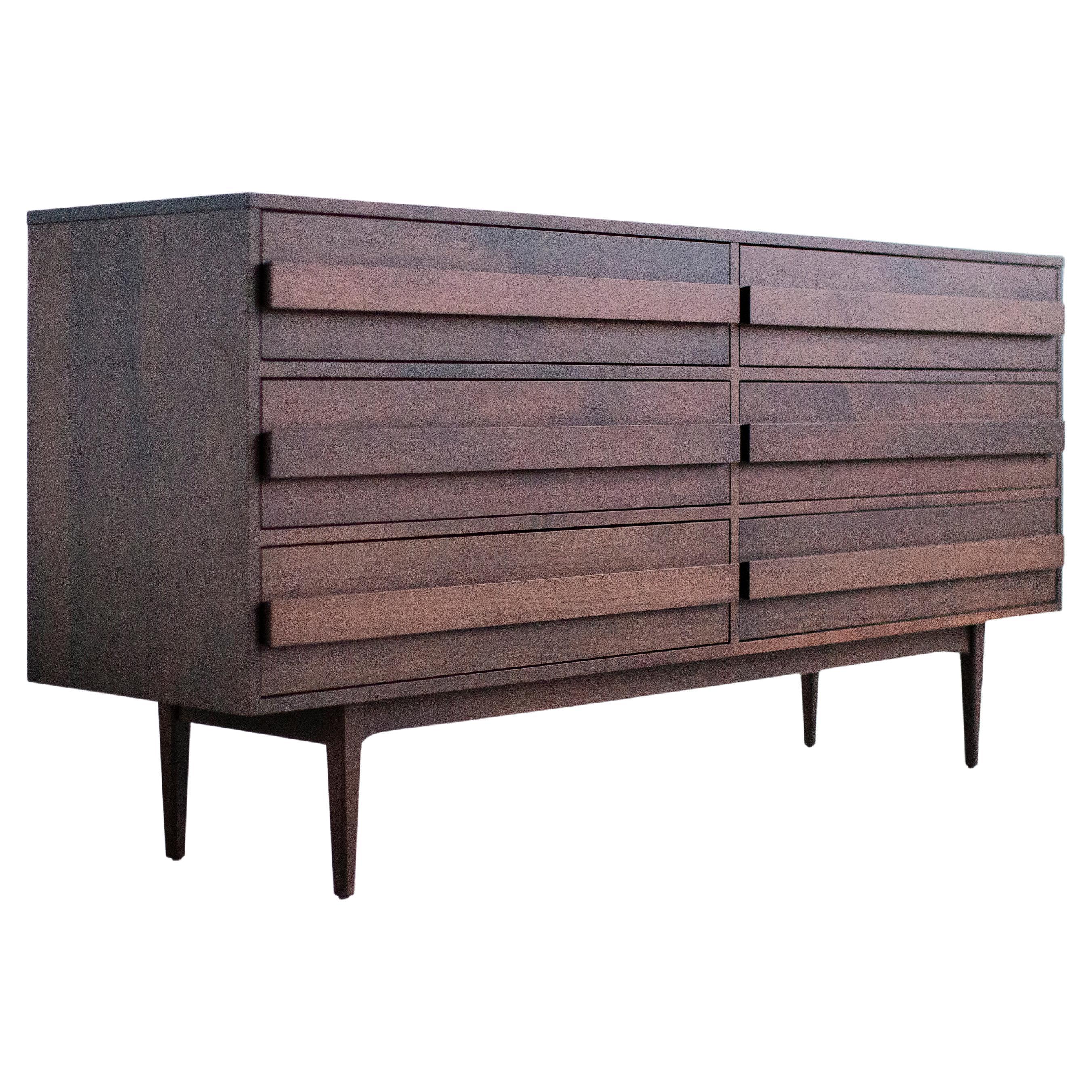 Bertu Dresser, Mid Century Modern 6 Foot Walnut Dresser, Walnut, Poplar