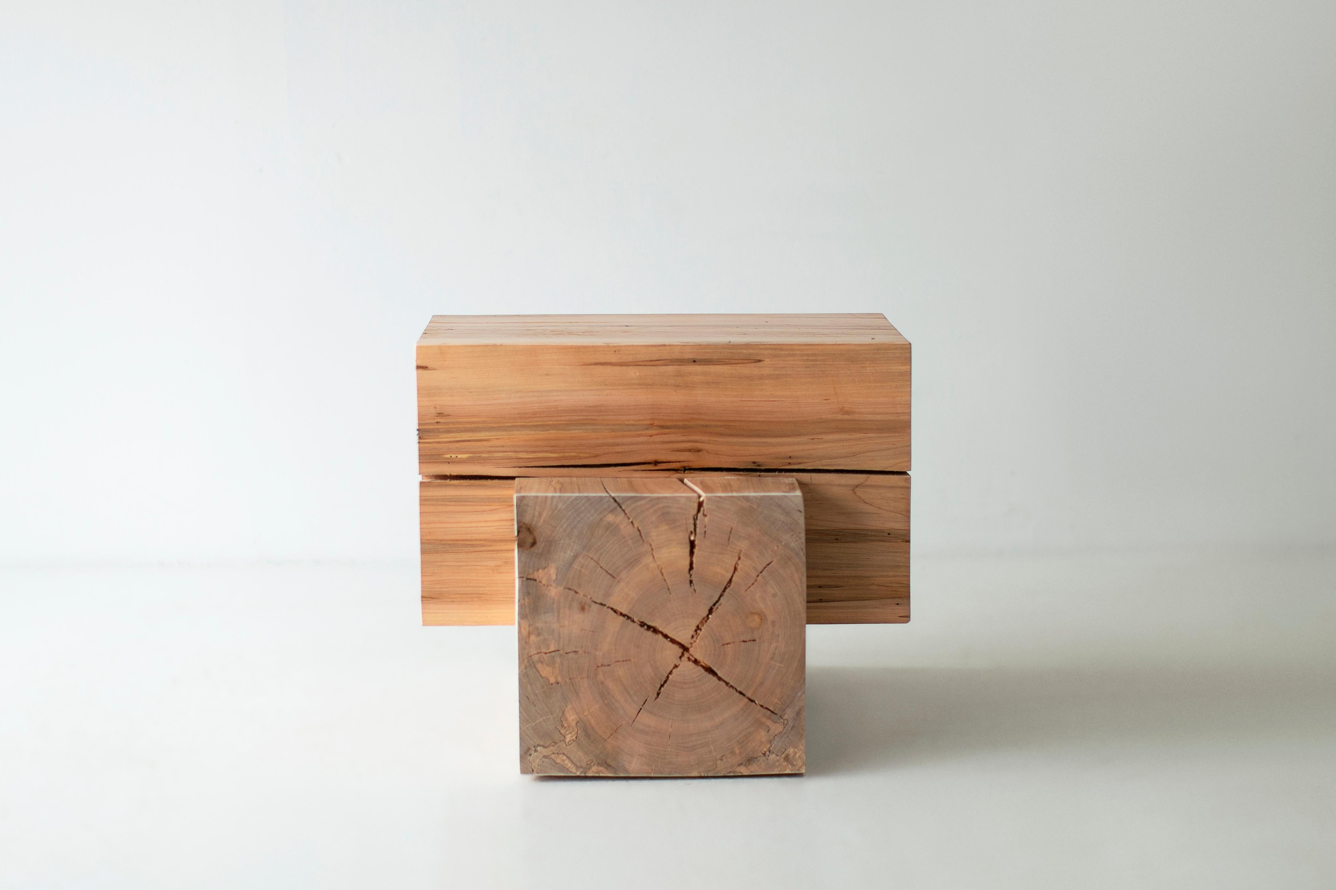 Organic Modern Bertu End Table, The Tetris Wood Beam End Table, Natural Maple For Sale
