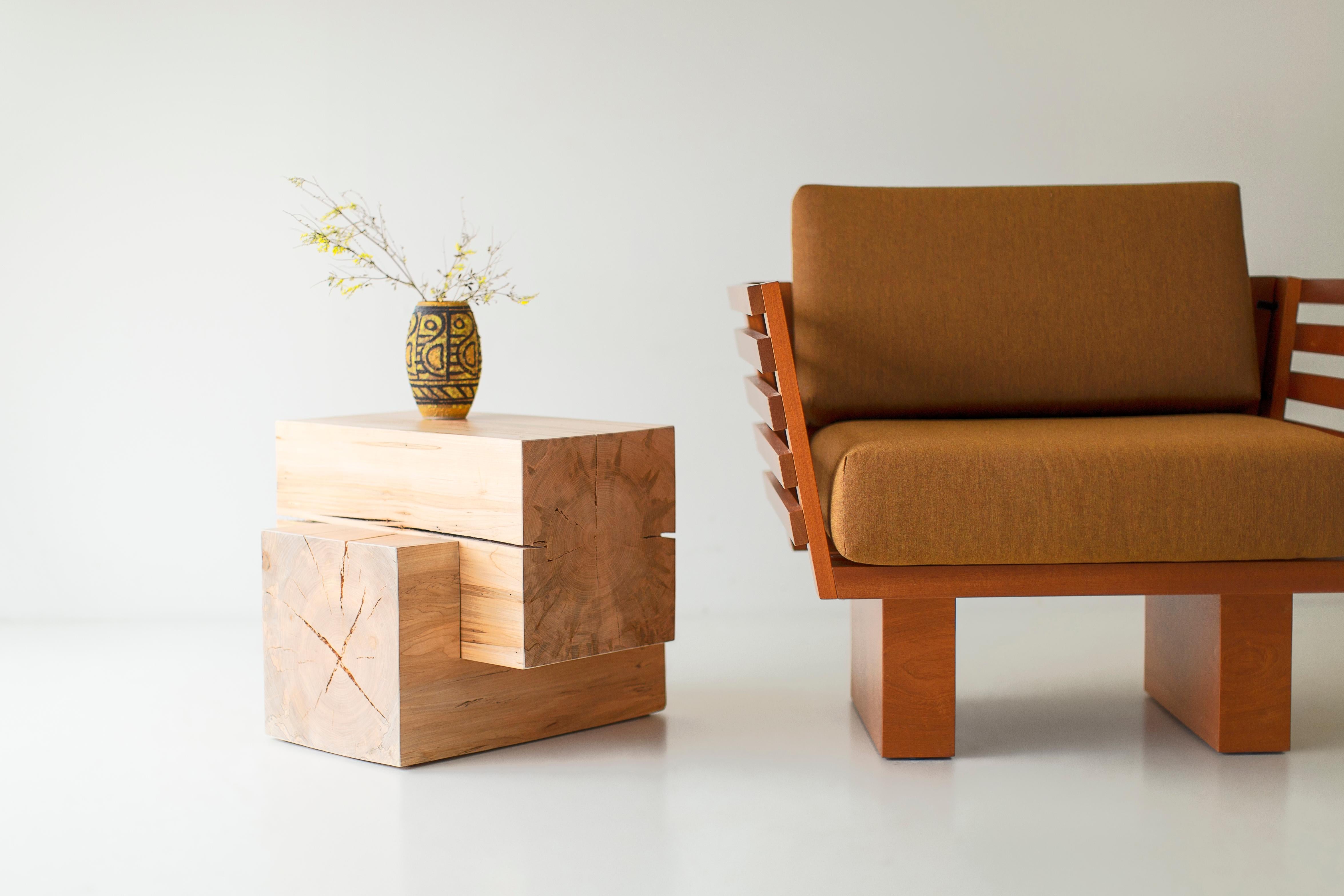American Bertu End Table, The Tetris Wood Beam End Table, Natural Maple For Sale