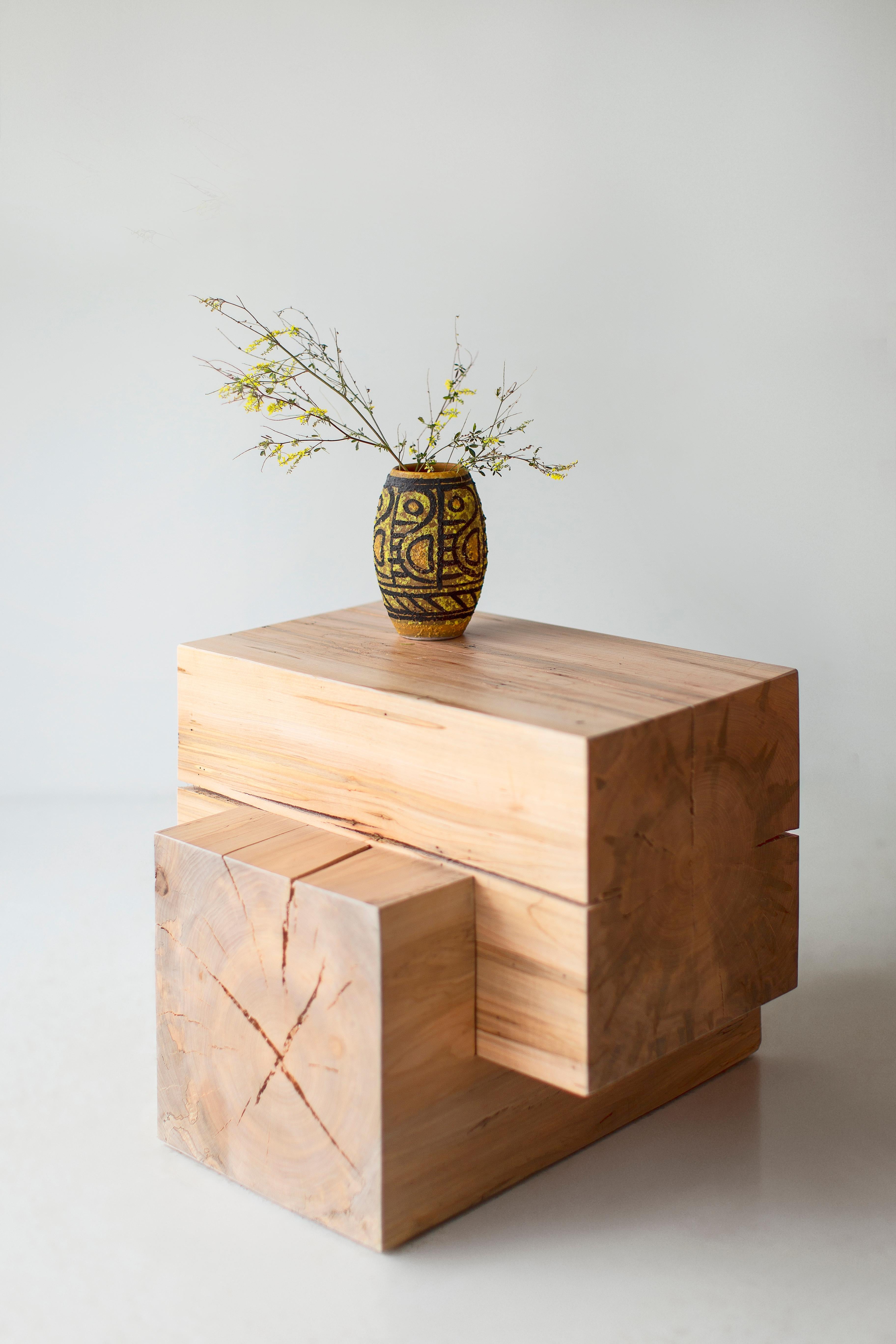 Bertu End Table, The Tetris Wood Beam End Table, Natural Maple For Sale 1