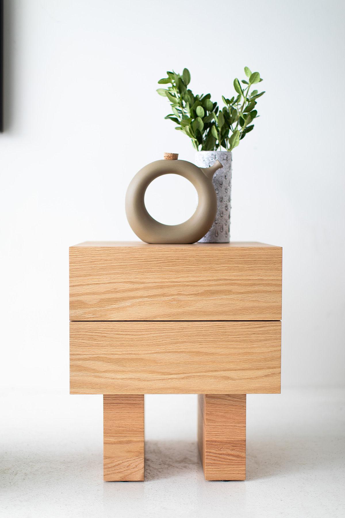 Contemporary Bertu Night Stands, Suelo Quick Ship Night Stand, Natural For Sale
