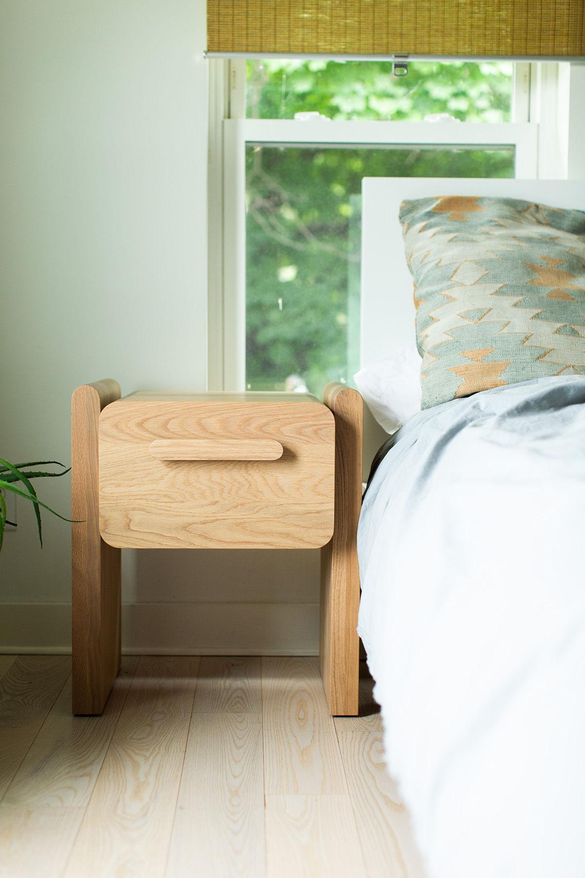 Modern Bertu Nightstands, Iris Oak Nightstand, Bleached For Sale