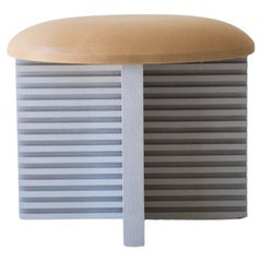 Pouf Bertu, Pouf moderno Cicely in Wood, Pelle, Whiting