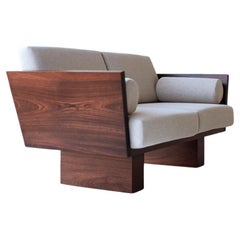 Bertu Outdoor Loveseat, Suelo Outdoor Loveseat with Arms, Sapele Walnut
