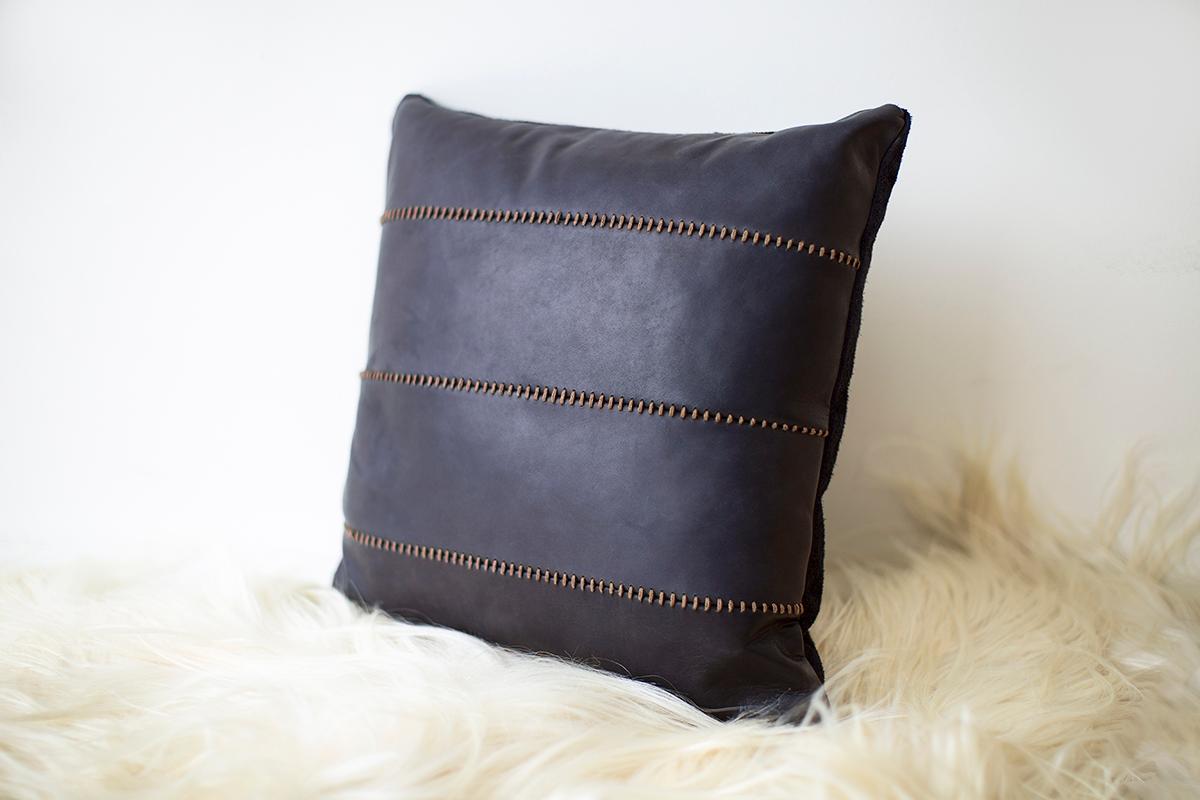 Modern Bertu Pillows, Black Throw Pillow, Leather For Sale