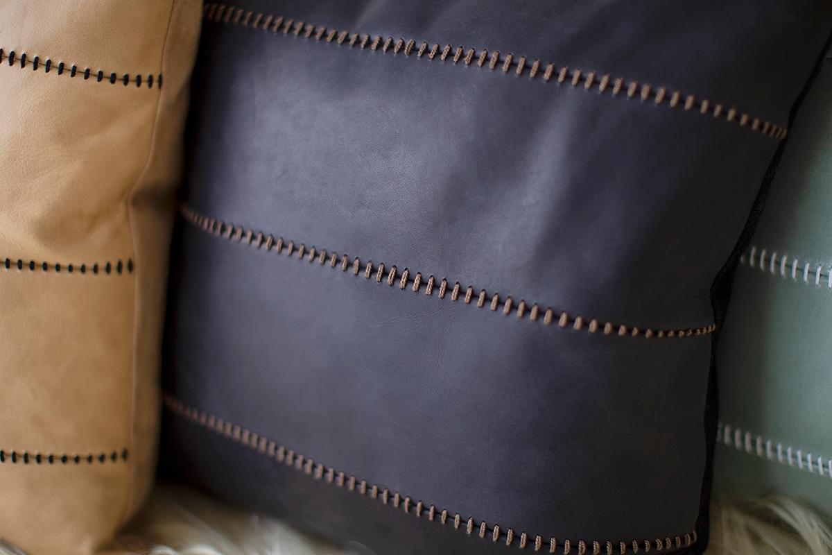 Contemporary Bertu Pillows, Black Throw Pillow, Leather For Sale