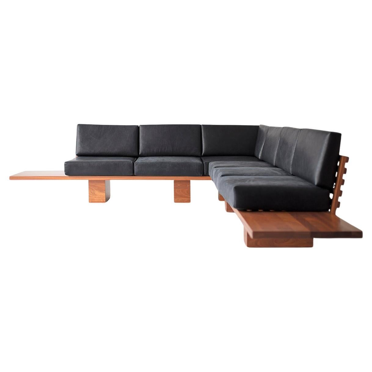 Bertu Sectional, Suelo Modern Leather Sectional, Mahogany