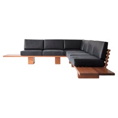 Bertu Sectional, Suelo Modern Leather Sectional, Mahogany